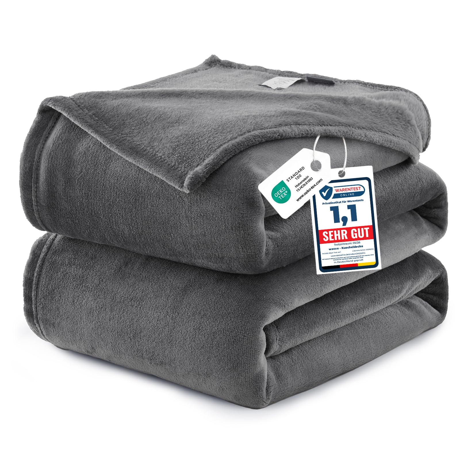 WAVVE Manta Franela Reversible para Cama 135/150, Manta Grande para Sofá 220x240 cm, Sobrecama Suave, Cálida, Transpirable (240x220 cm, Gris)