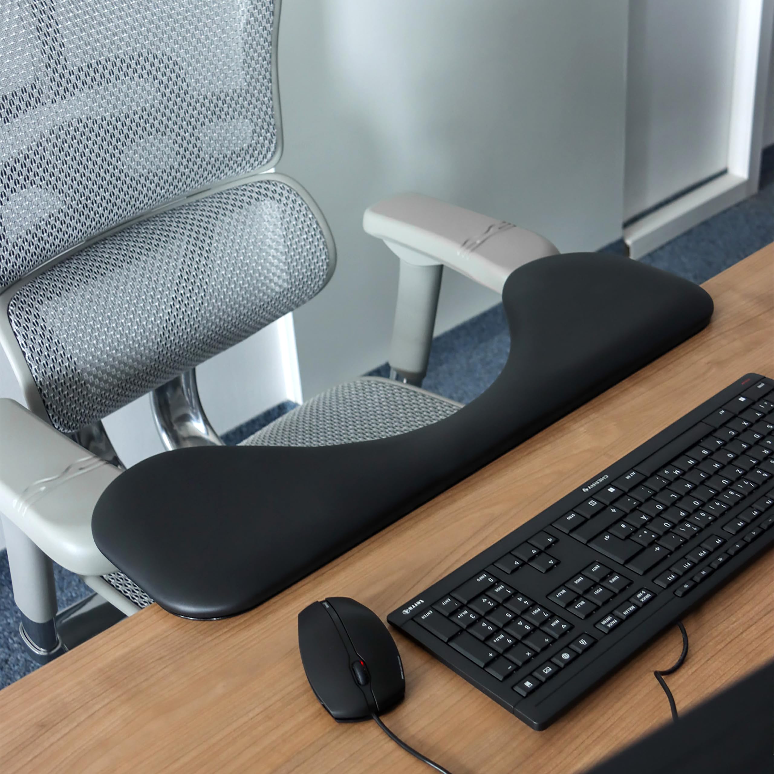 hjh OFFICE Schreibtisch Armauflage Schreibtischaufsatz RELEX RT2 Leder Unterarmstütze ergonomisch, Armlehnenstütze für Büro-Tisch, Zubehör Schwarz