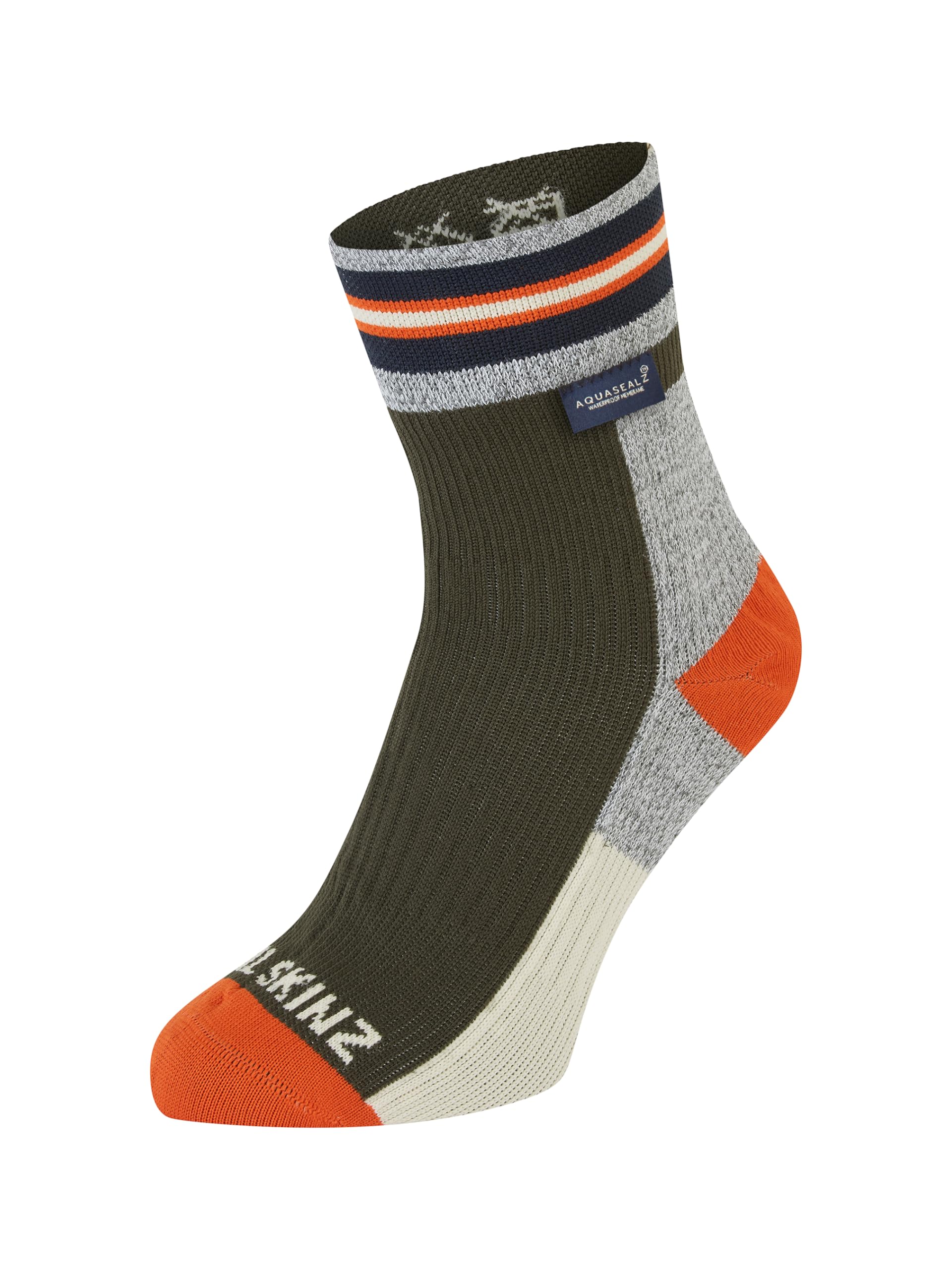 SEALSKINZ | Surlingham | Anti-Blister Waterproof All Weather Ankle Length Striped Cuff Sock with Aquasealz™ | Merino Wool | XL - Olive