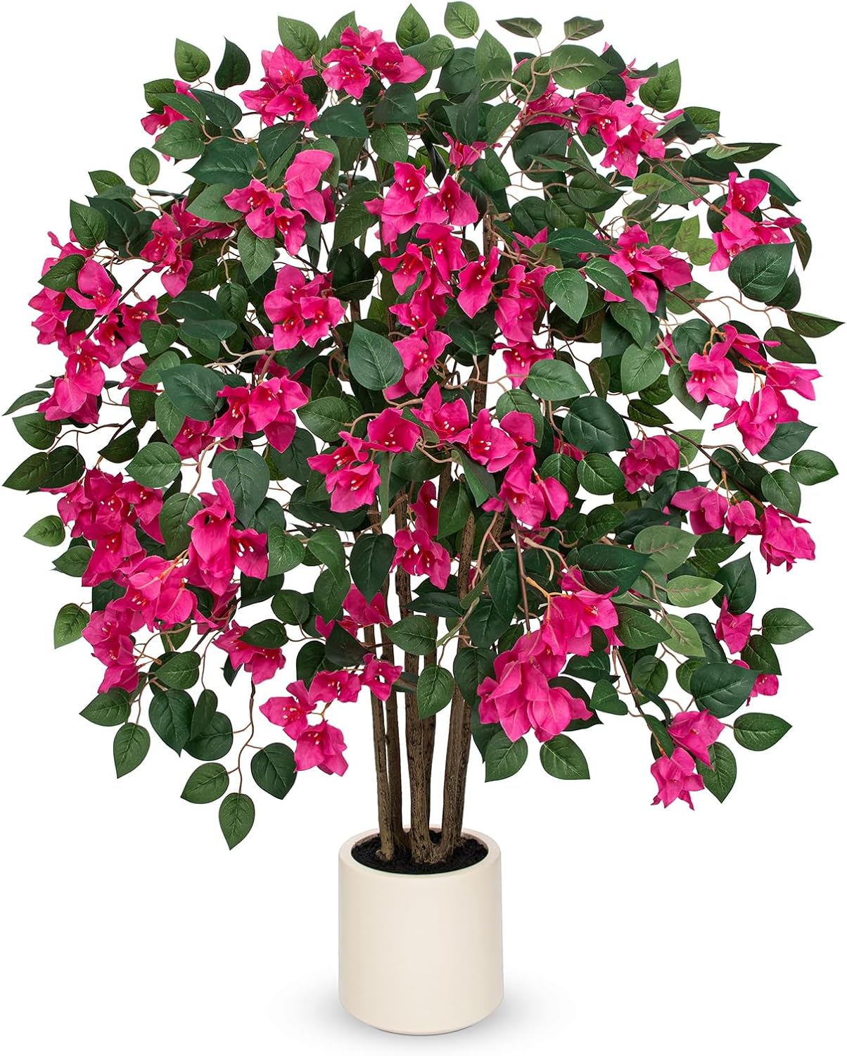 Briful 3.94ft Artificial Bougainvillea Tree in White Pot, Hot Pink Large Silk Flower Tree Faux Potted Tree for Indoor Outdoor Home Office Garden Wedding Party Decor