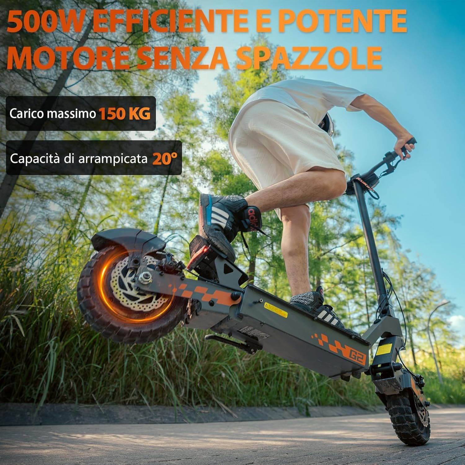 Monopattino Elettrico Adulto,Scooter Elettrico,Patinete electrico,Motore da 500W,Autonomia di 55-60 km,Carico Massimo 120KG,Pneumatici da 10",Sistema di Controllo di Doppia frenata,G2