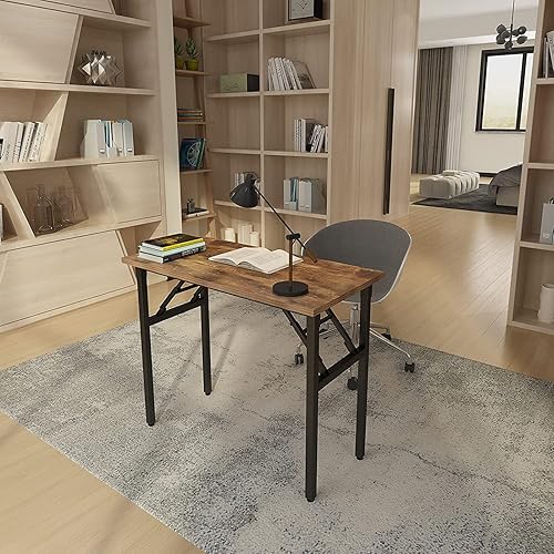 Miniatura 110 de Need AC5FB - Escritorio plegable para computadora y oficina en casa, moderno, no requiere montaje, color marrón rústico y marco negro, 39 3/8 in