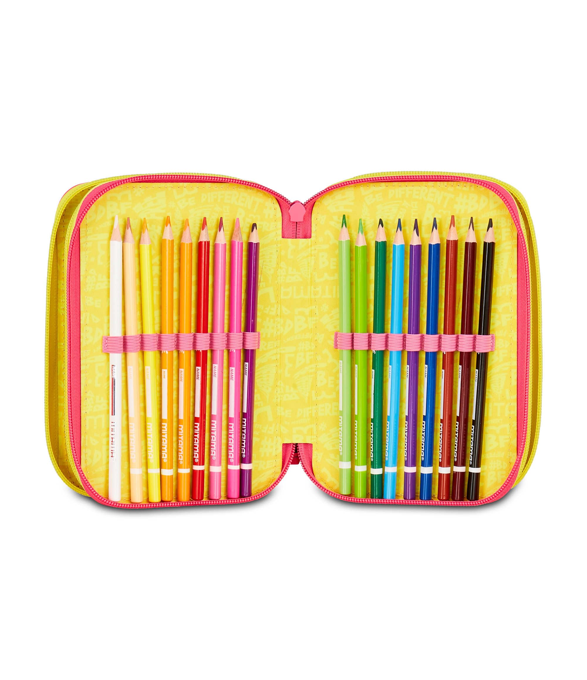 Mitama - Estuche Escolar con 3 Compartimentos, Triple CATROCK, Contenido de 47 Piezas, con lápices, marcadores, portabolígrafos de Escuela Primaria niña, Fucsia, Moderno, Fucsia, Moderno