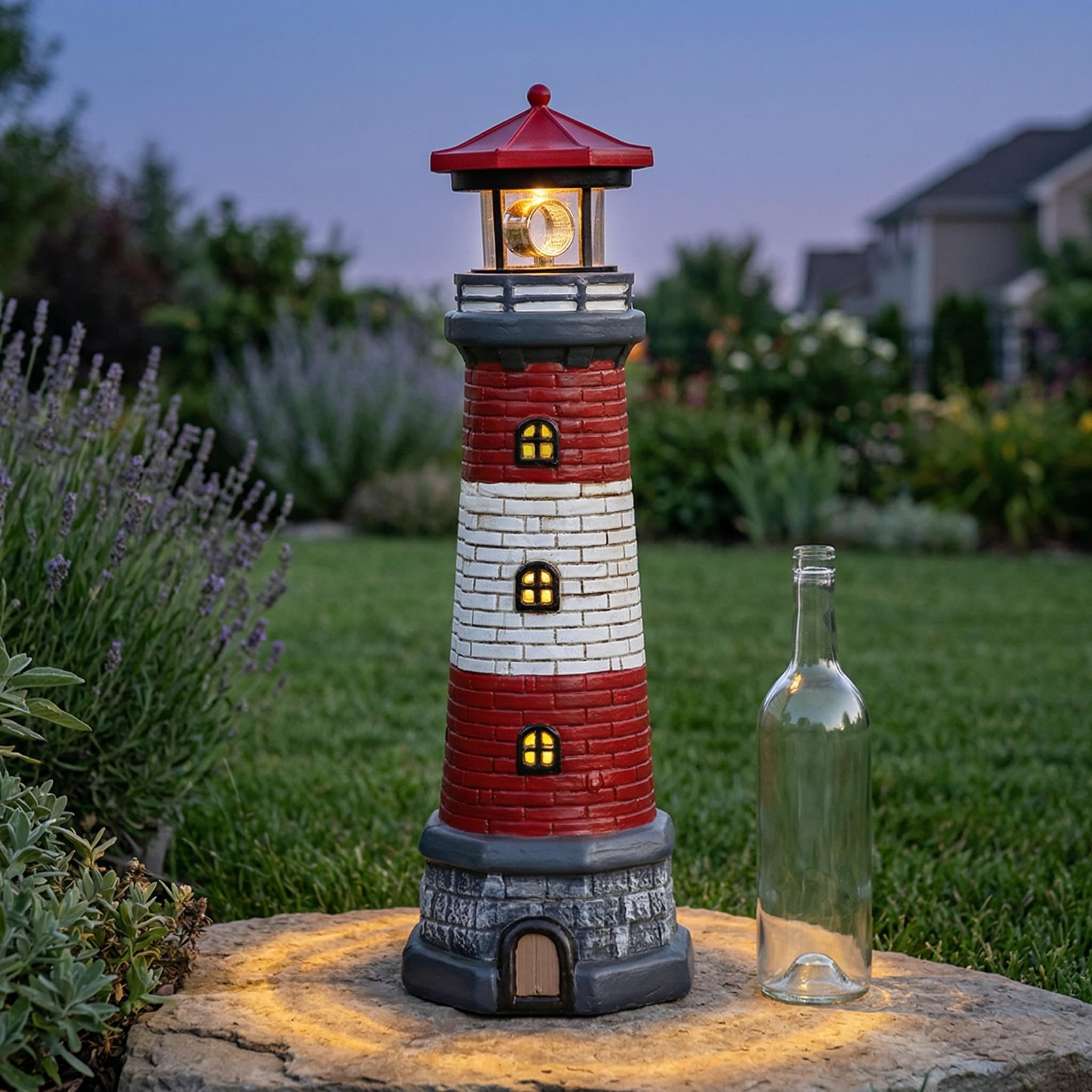 Latarnia solarna LED, wys. 38 cm, wodoszczelna, zasilana energią słoneczną, z obrotową latarnią morską, do ogrodu, na taras, patio