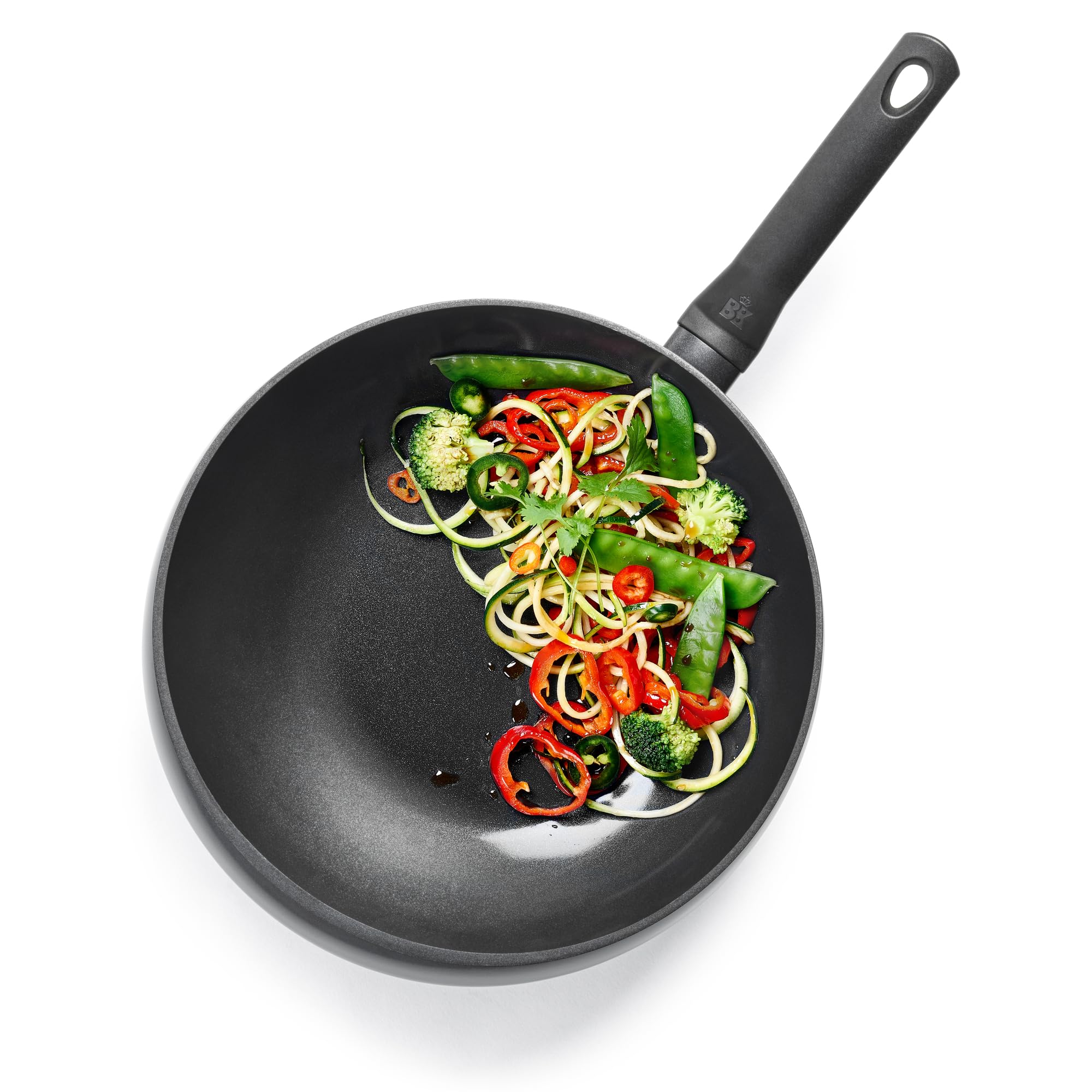 BK Easy Induction Padella Wok Antiaderente in Ceramica, 30 cm/5 L, Alluminio, Senza PFAS, Induzione, Forno Fino a 160˚C, Manico Stay Cool, Lavabile in Lavastoviglie, Nero
