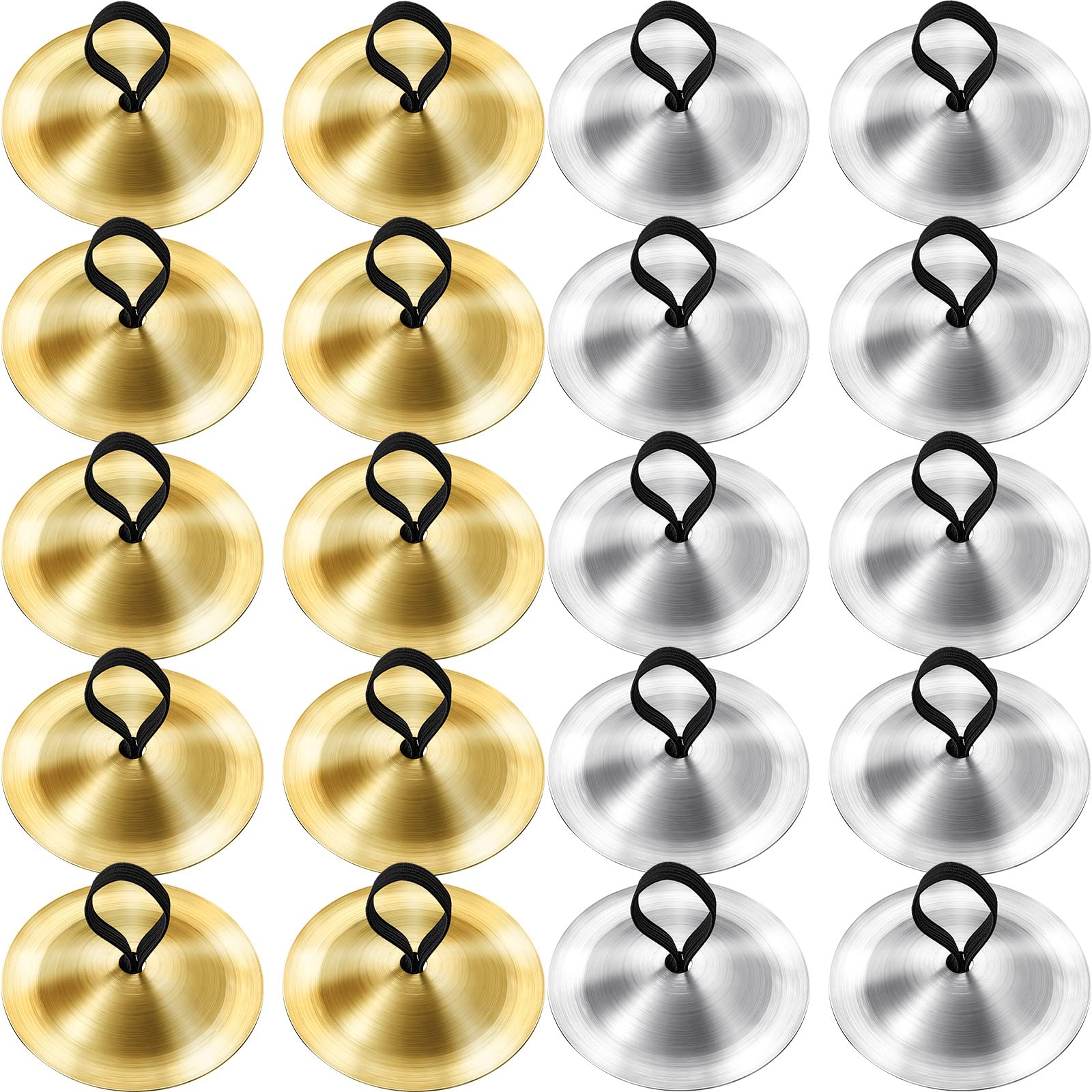 20 Pieces Finger Cymbals Belly Dancing Finger Dancing Zills Musical Instrument for Dancer Party(Gold, Silver)