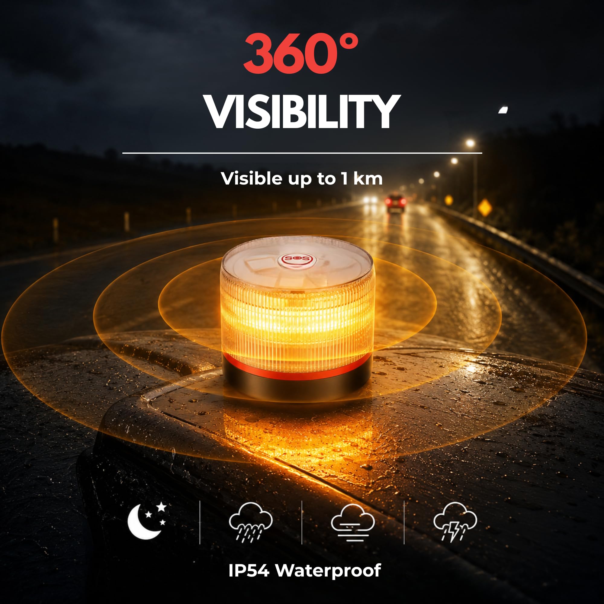 MAGIC SELECT 2x Luz de Emergencia V16 DGT 3.0 Homologada con Geolocalización para Señalización en Carretera, Coche y Moto, Luz Intermitente Naranja 360º, Base Imantada, Incluye1 Pila 9V.