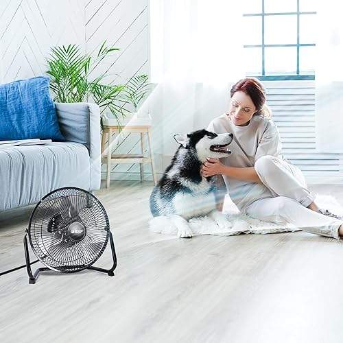 Miniatura 7 de BEYOND BREEZE Ventilador de piso de 9 pulgadas, ventilador de metal portátil de 3 velocidades con inclinación ajustable, ventilador de suelo pequeño