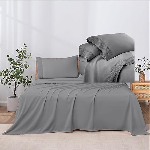 Miniatura 3 de Modern Threads Sábanas de encaje de ganchillo de microfibra suave, sábanas de microfibra de lujo, incluye sábana encimera, sábana bajera con