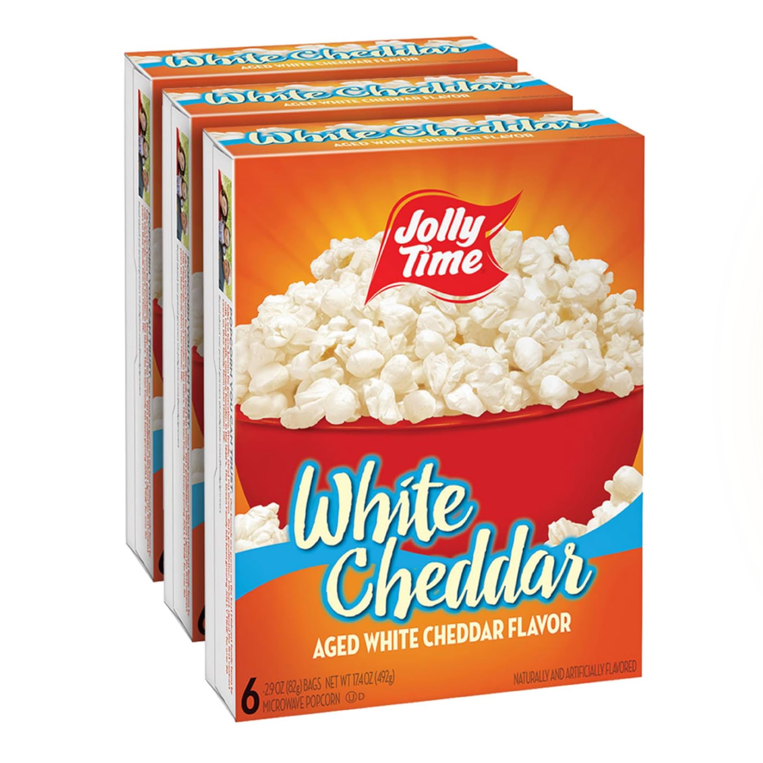 Jolly TimeWhite Cheddar Cheese Microwave Popcorn, 2.9oz Sharing Bag, 6 Bags Per Carton (White Cheddar, 2.9 Ounce (Pack of 18))