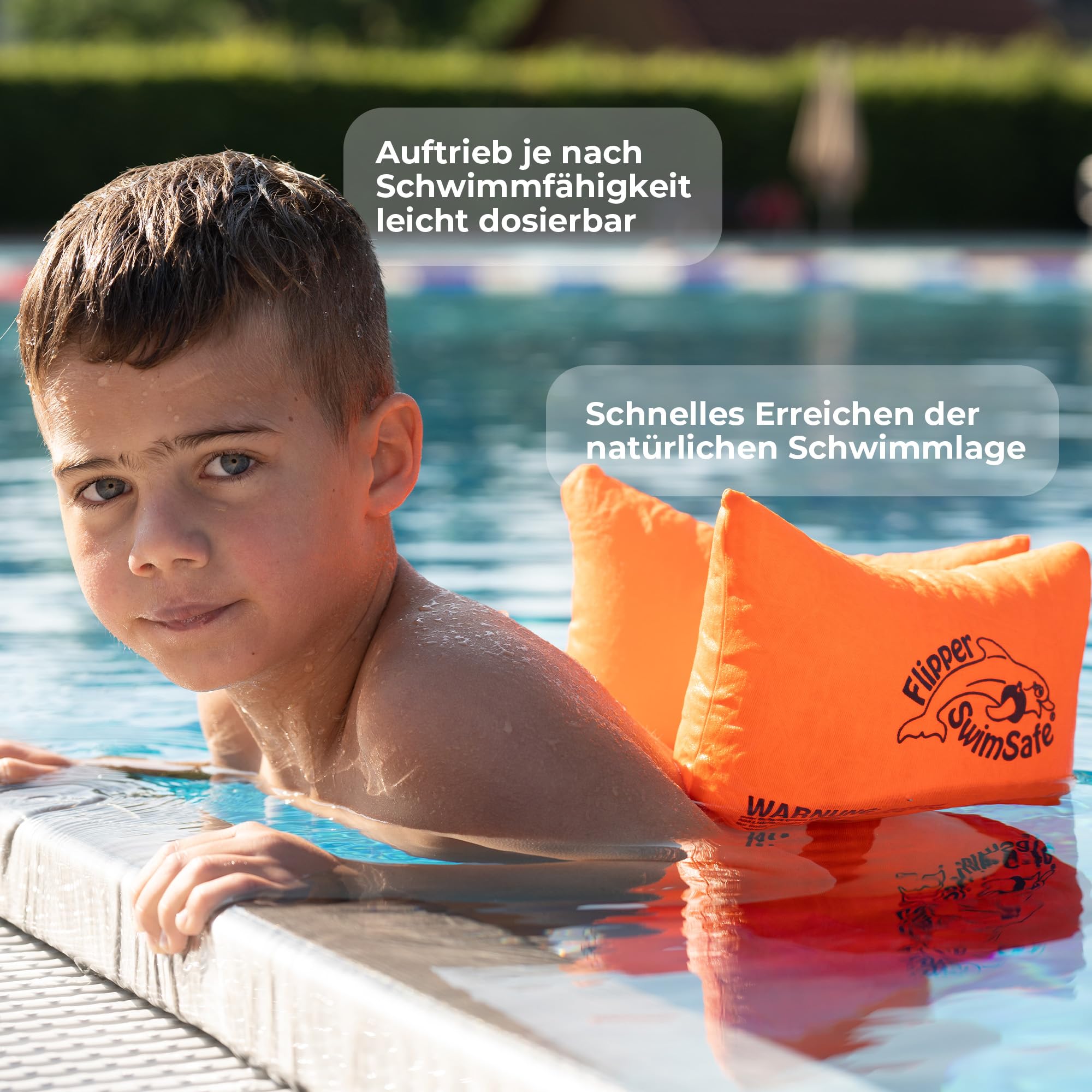 Flipper SwimSafe 1080 - Schwimmkissen für Kleinkinder aus Baumwolle, sichere Schwimmhilfe mit verstellbarem Gummiband zum Schwimmen lernen, Orange