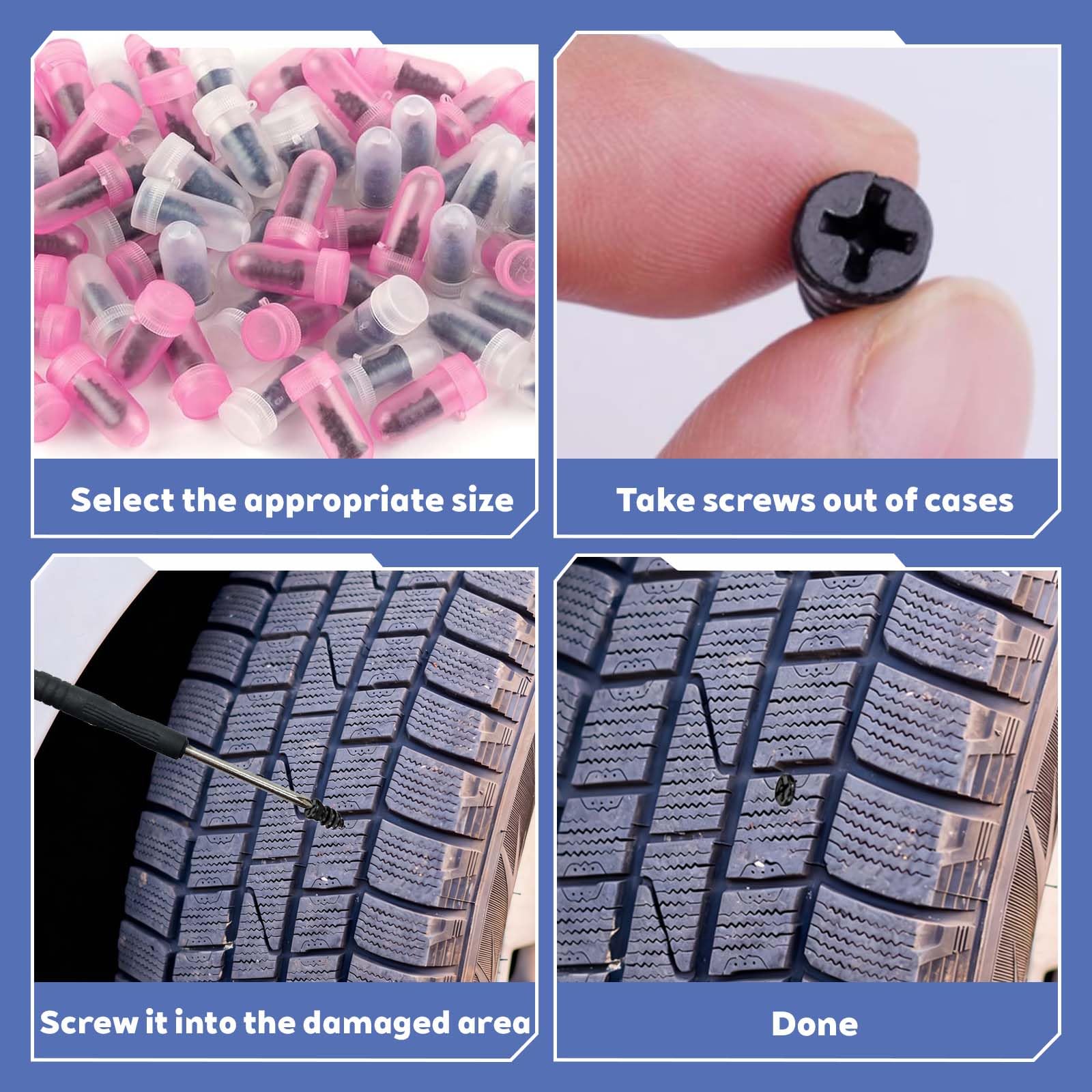 60 Pcs Tire Plugs 2 Sizes (30S/30L), Rubber Coated Emergency Tire Repair Kit with Screwdriver & 2 Color Protective Cases for Motorcycle Auto Car Truck Tractor - 5