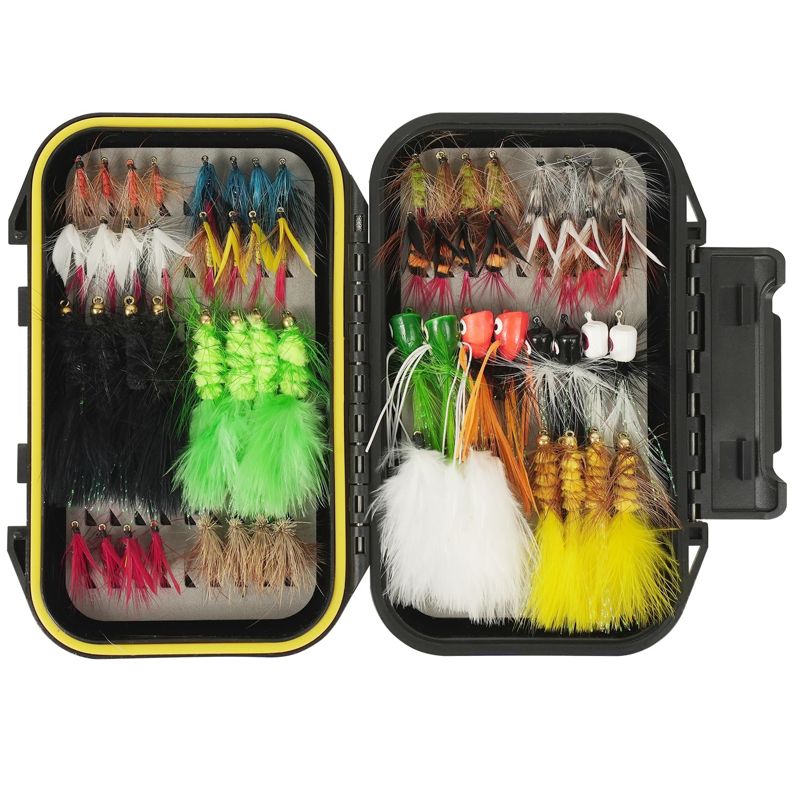 64/108pcs Fly Fishing Flies Assortment Kit for Trout Bass, Dry Wet Nymph Streamer Popper Flies with Waterproof Fly Box