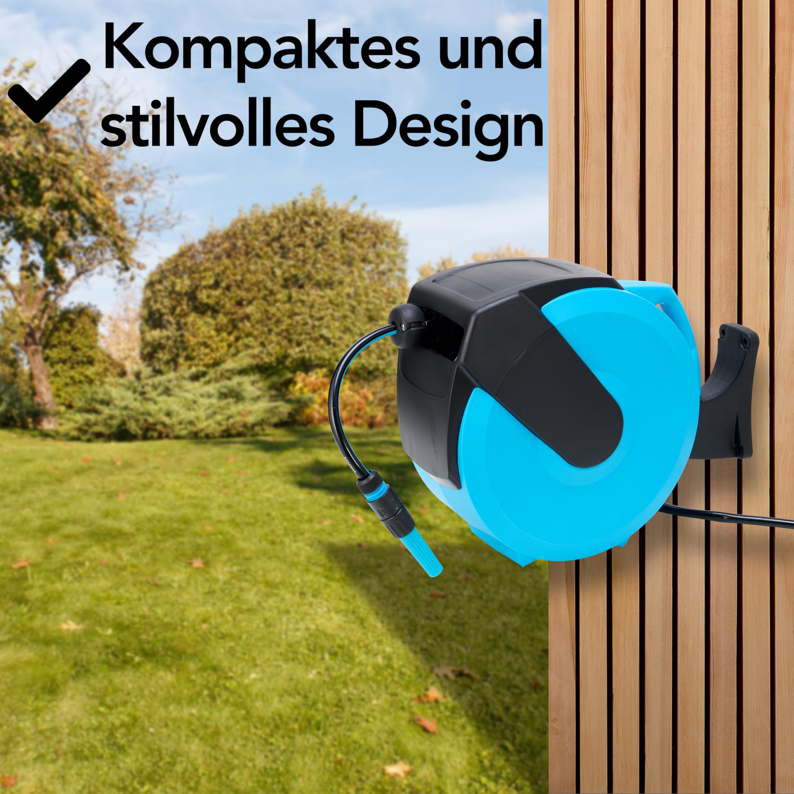 Brixy Schlauchbox – 25 Meter – Schlauchhalter – Gartenschlauch mit Aufroller – 180° drehbar – automatisch – Schlauchaufroller