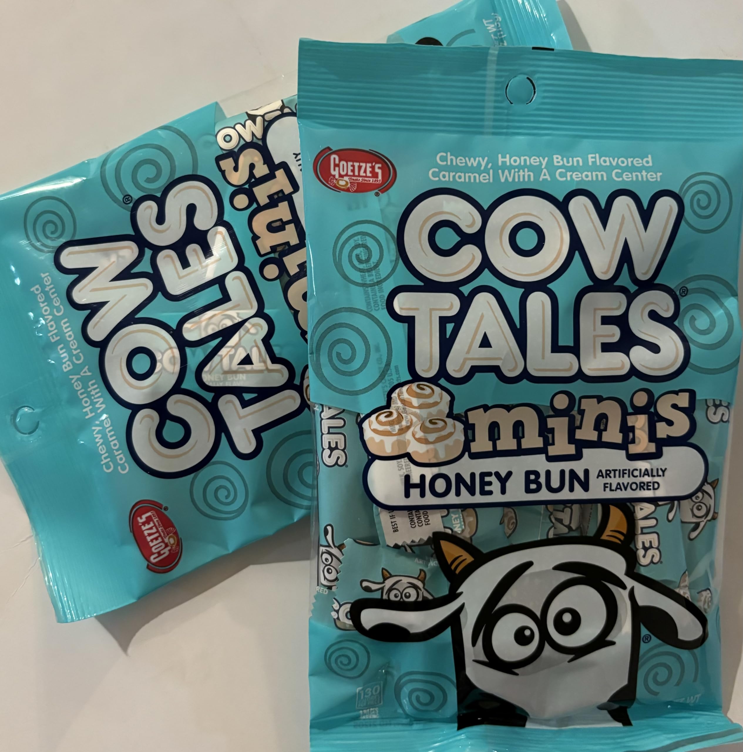 Generic Honey Bun Caramel Cow Tale Minis - Delicious Chewy Cream Center - Goetze Candy Individually Wrapped (Pack of 2)