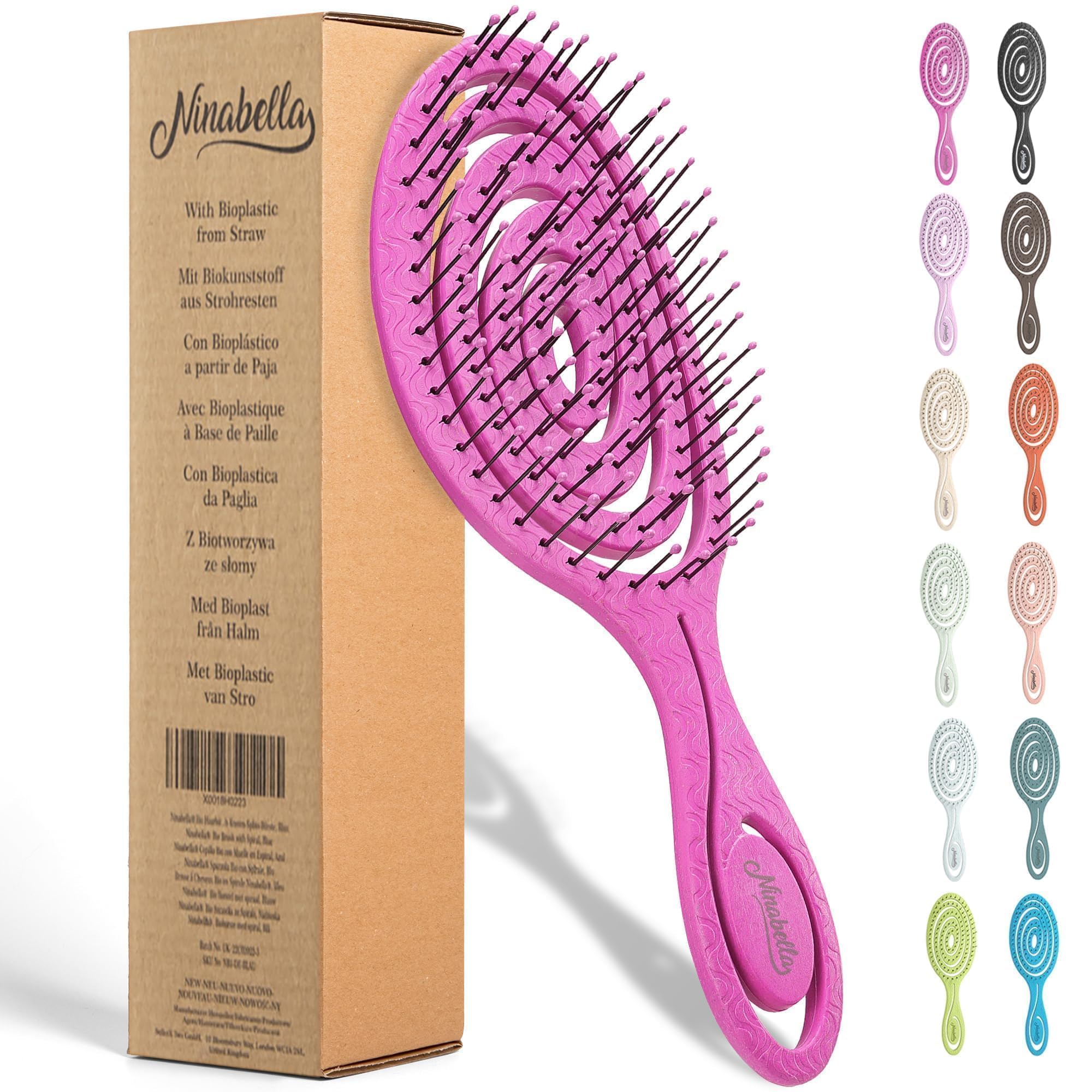 Ninabella Mini Spiral Brush - Hair Brush Detangler for Women - Pro Shower for Curly or Thick Hair - Detangling Vent Hairbrushes -Pink