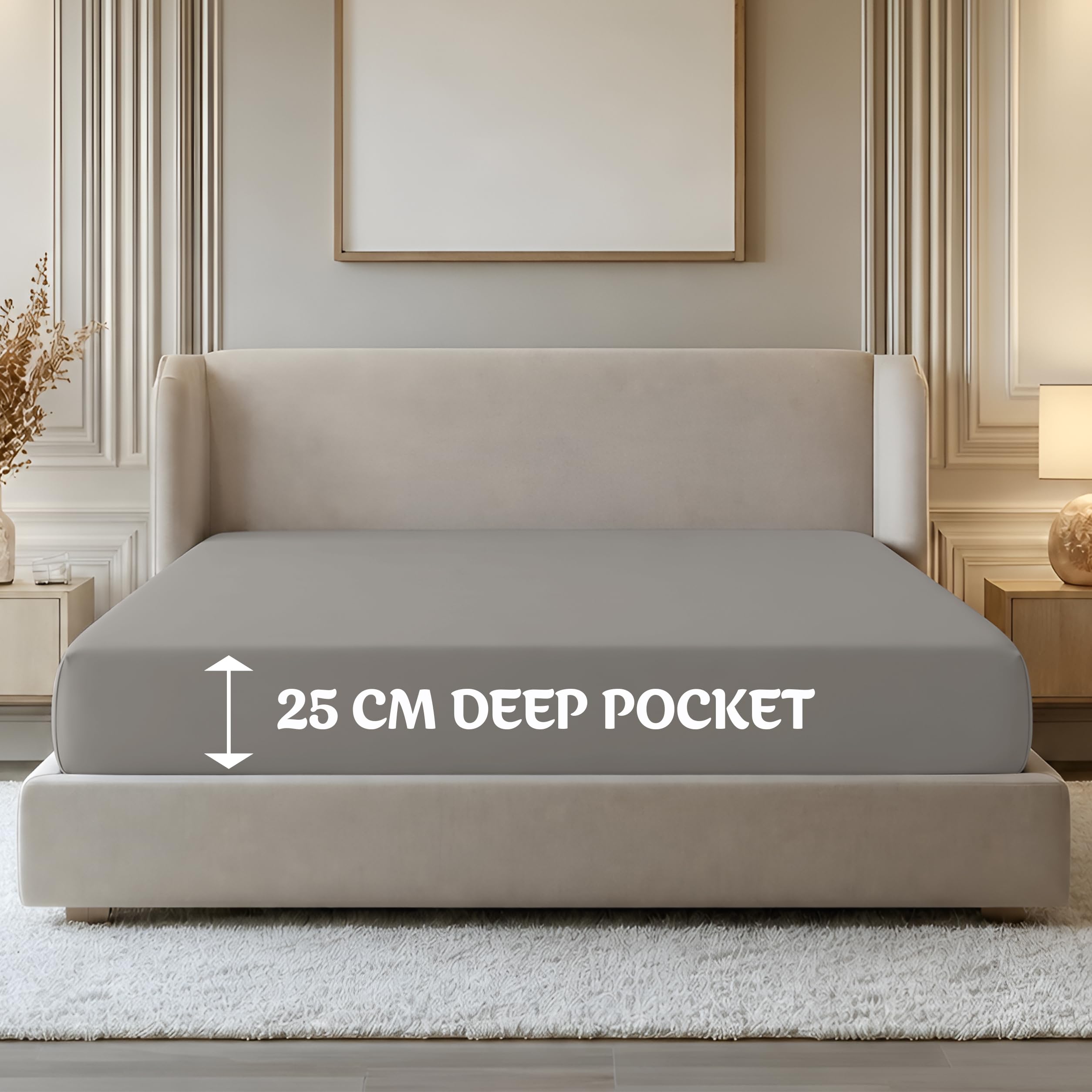Oxford Homeware Grey Double Fitted Sheet -100% Brushed Microfibre 1800 Easy Care 25 Cm Deep Double Bed Sheets - Shrinkage And Fade Resistance