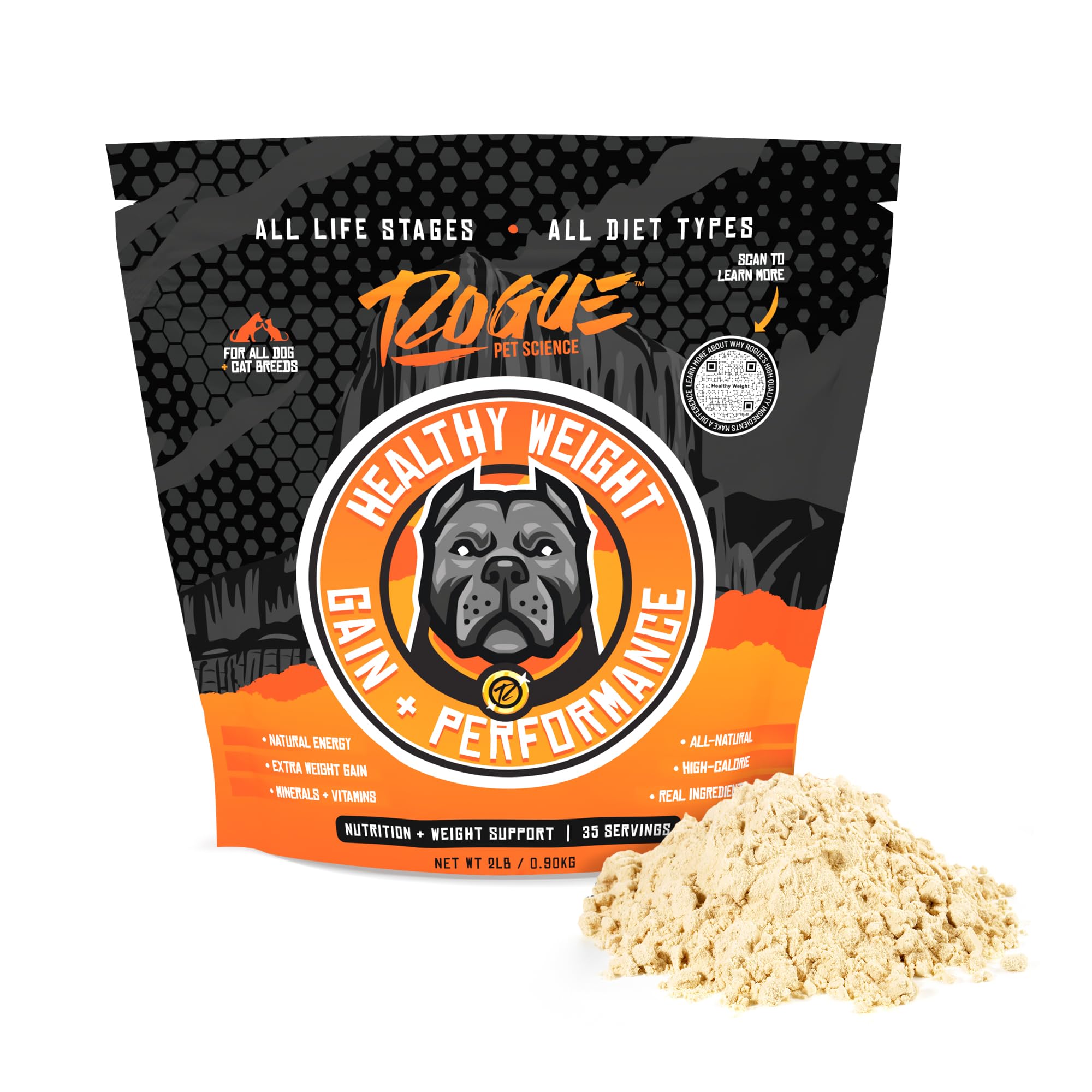 ROGUE PET SCIENCE Healthy Weight - Natural Weight Gainer for Dogs - High Calorie Tasty Dog Food & Cat Food Topper - Supports Weight Gain, Gut Health & Digestion - Helps Provide Natural Energy (2 lbs)