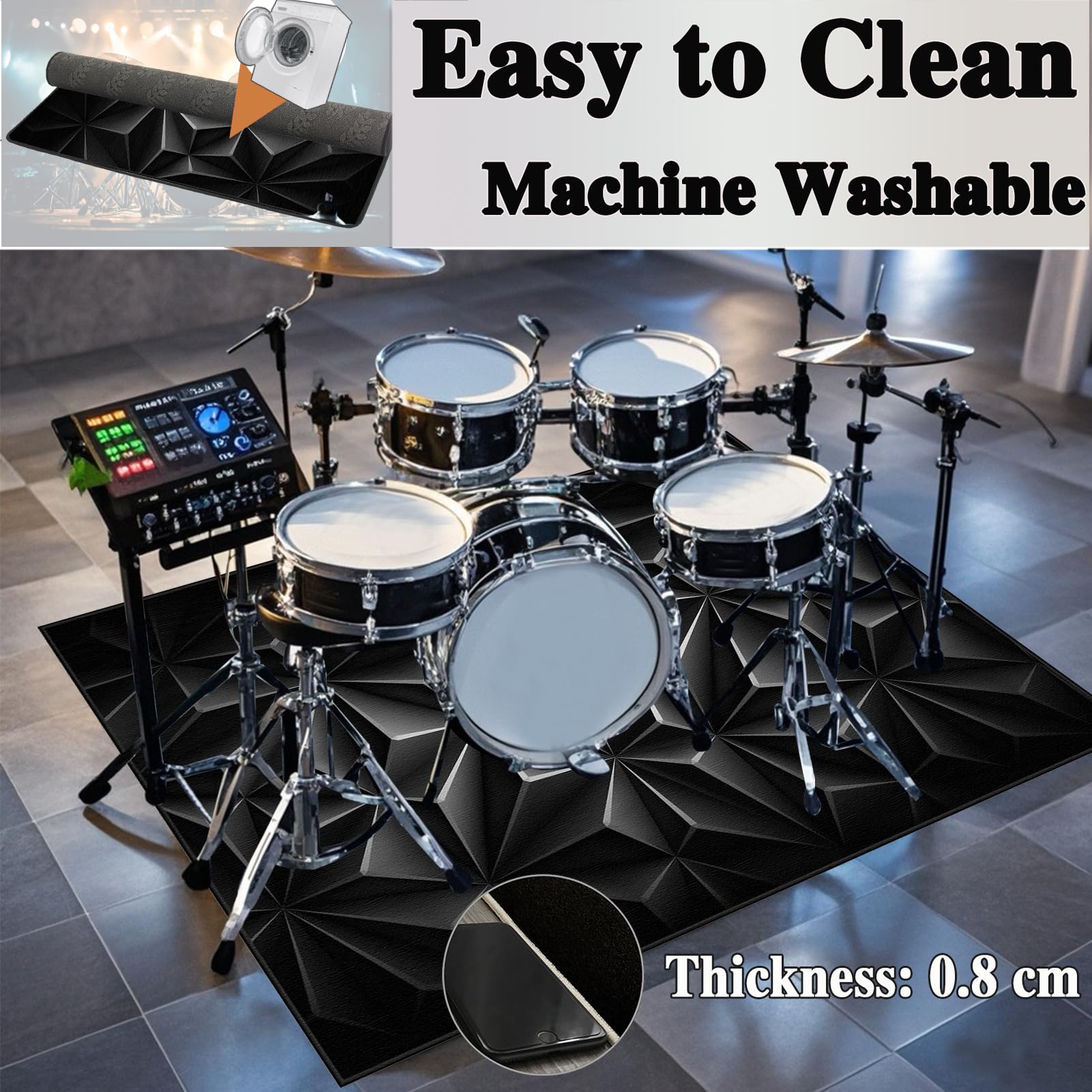 Schlagzeugteppich Rutschfest Schalldicht Drum Teppich Matte Innen und Außen, Elektronisches Jazz Schlagzeug Kit für Bass Snare Drum, 200 x 160 cm Schallschutz Akustik Teppich Schallschutzteppich