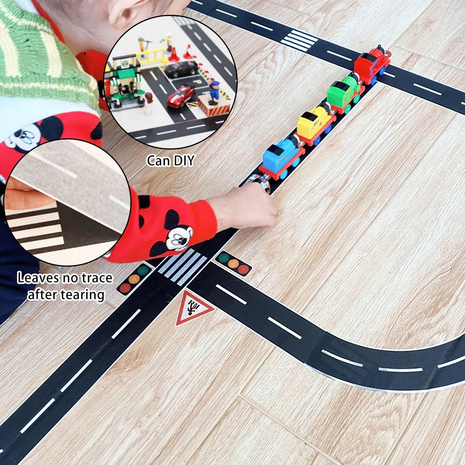 4 Rolls Of Track Highway Tape, 6 Traffic Sign Stickers, Decorative Masking Tape, Parking Scene Stickers, Road Paper Tape - Image 3