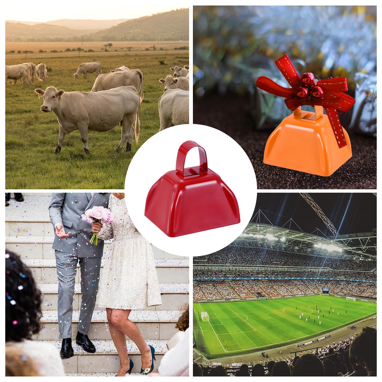 PATIKIL 24Pz Campanacci Per Partite Calcio, Campanacci 3" Eventi Sportivi Blocco Strumenti Per Fare Rumore Campanacci Metallo Con Corda Per ventilatore Matrimonio, Rosso