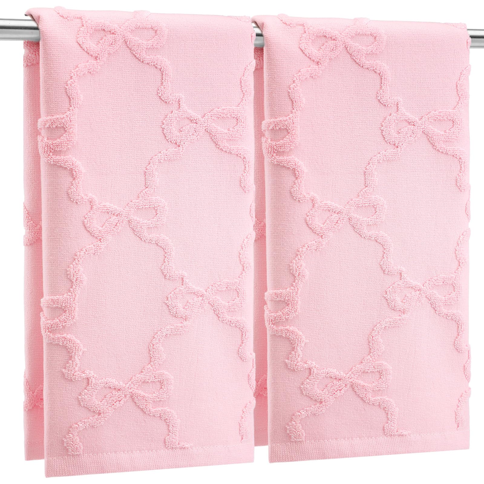 FuWeave 2 Pcs Pink Bow Hand Towels for Bathroom Coquette Hand Towels 100% Cotton Absorbent Decorative Jacquard Weave Bath Decor Preppy Bathroom Decor