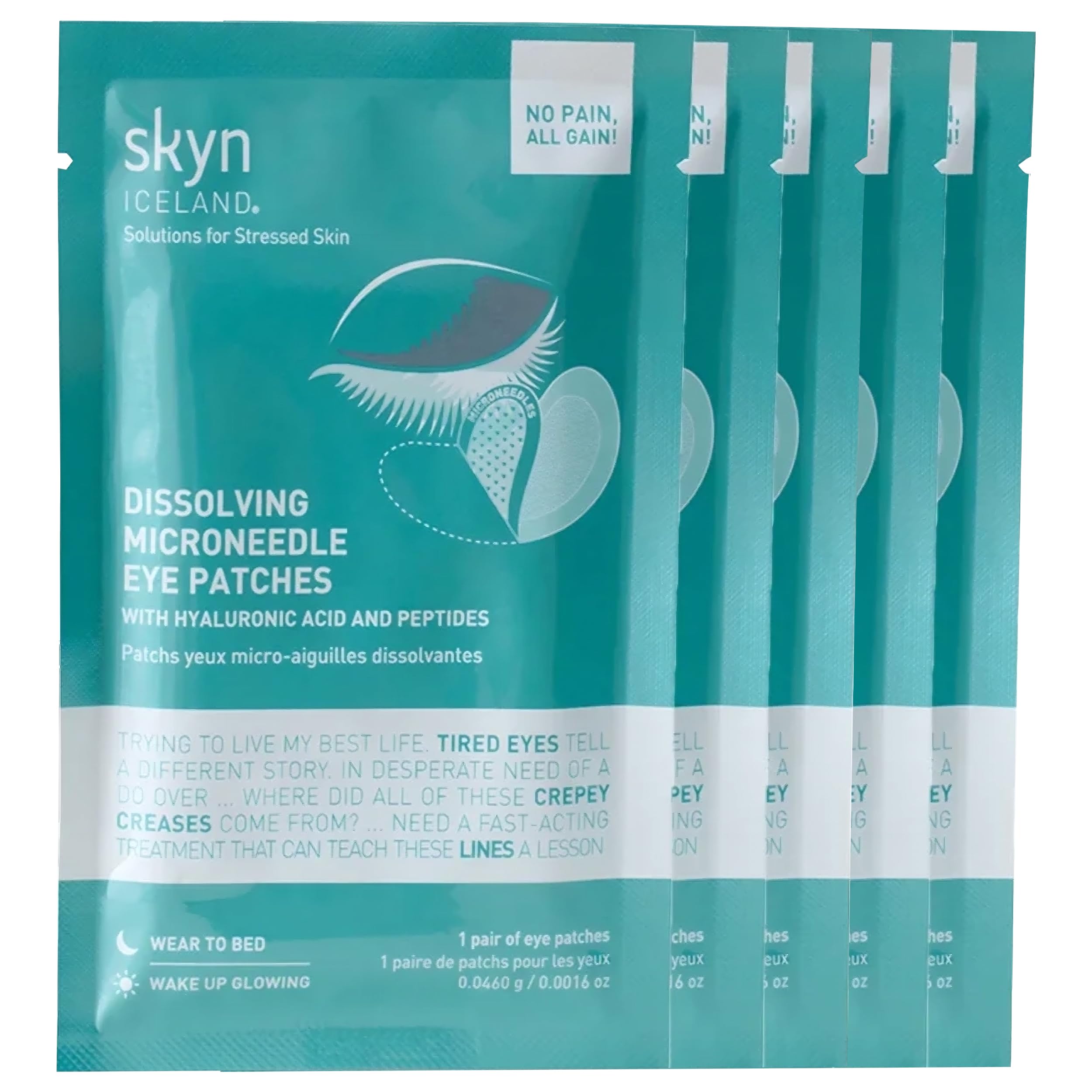 skyn ICELANDDissolving Microneedle Under Eye Patches with 39% Hyaluronic Acid and Peptides, No Slip Overnight Eye Mask for Fine Lines, Wrinkles and Firming, Vegan, All Skin Types, 5 Pairs