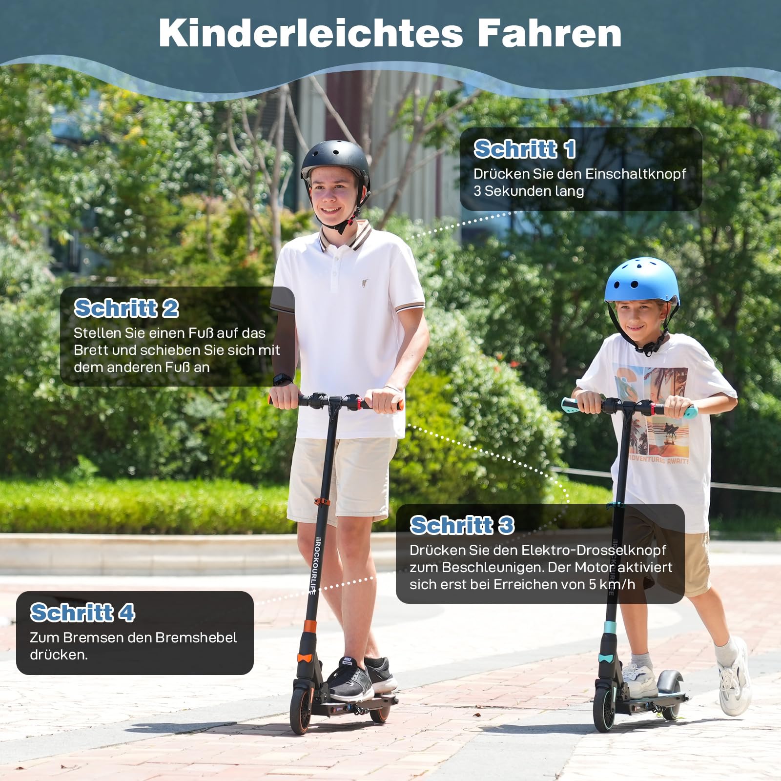 RCB R15 E-Scooter Kinder (8-12-16 Jahre) - bis zu 20 Km/h, Max. Reichweite 16Km, Elektroroller Faltbar für Kinder, Geschenk für Jugendliche
