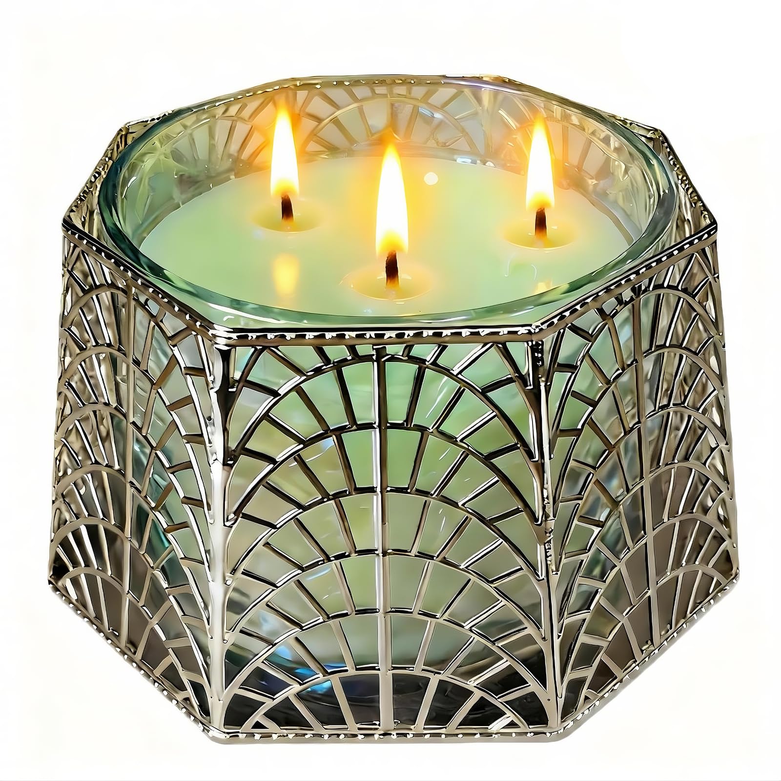 Dorephine 3 Wick Candle Holder, Shell Design Candle Jar Holder for 4-Inch Diameter Jars (5.25" D x 3.5" H) (Silver)