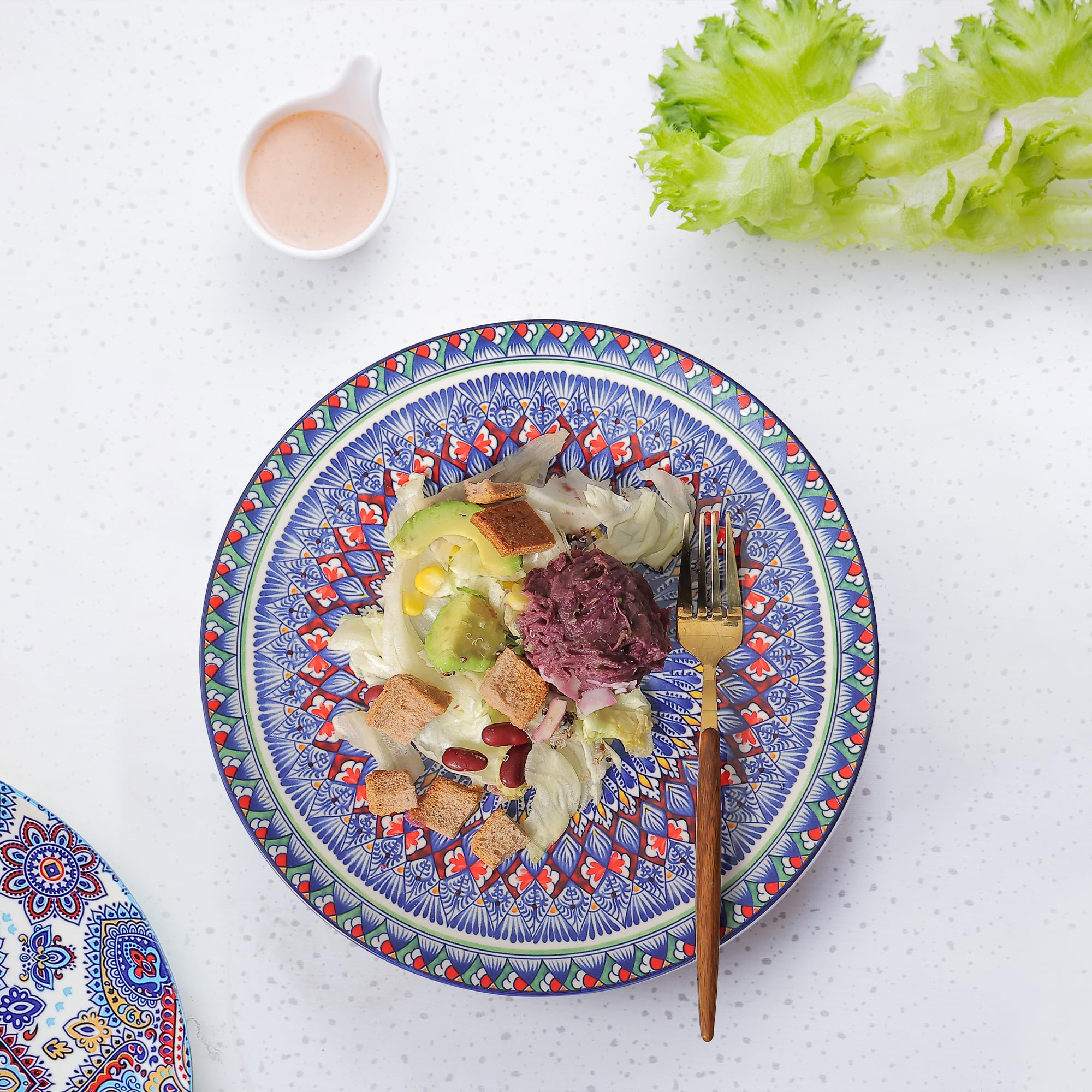 Juego de 6 platos de cocina de porcelana bohemia de 10.5 pulgadas, platos grandes de cerámica para servir platos para cocina y fiesta, aptos para microondas, horno, lavavajillas