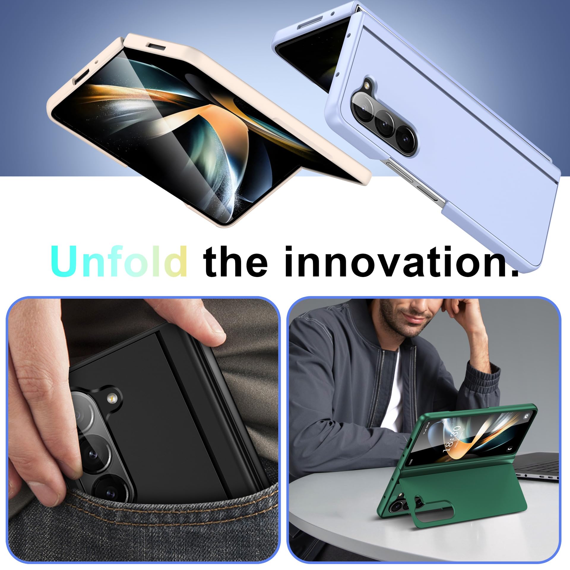 HAZARA Etui do Samsung Galaxy Z Fold 5, gładkie etui dotykowe ultracienkie etui na telefon komórkowy z klapką rozszerzony uchwyt, fioletowe