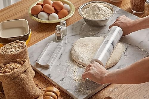 Miniatura 8 de JEmarble Asas de madera (blanco, calidad premium), superficie pulida de 18 pulgadas (barril de 10 pulgadas), piedra auténtica, antiadherente, ahorra