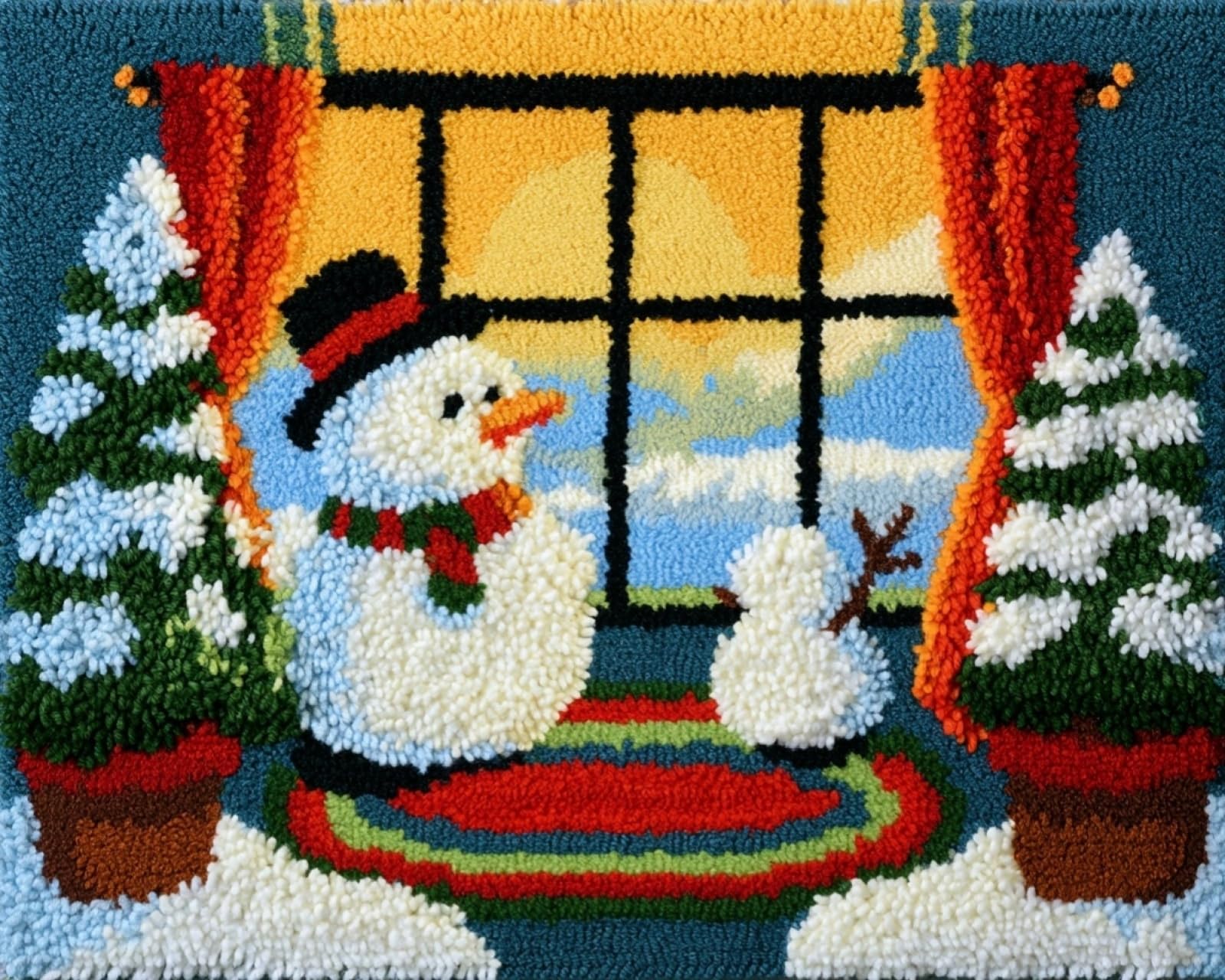 Wallphantom Latch Hook Kits for Adults Rug,Snow Scene Outside the Window