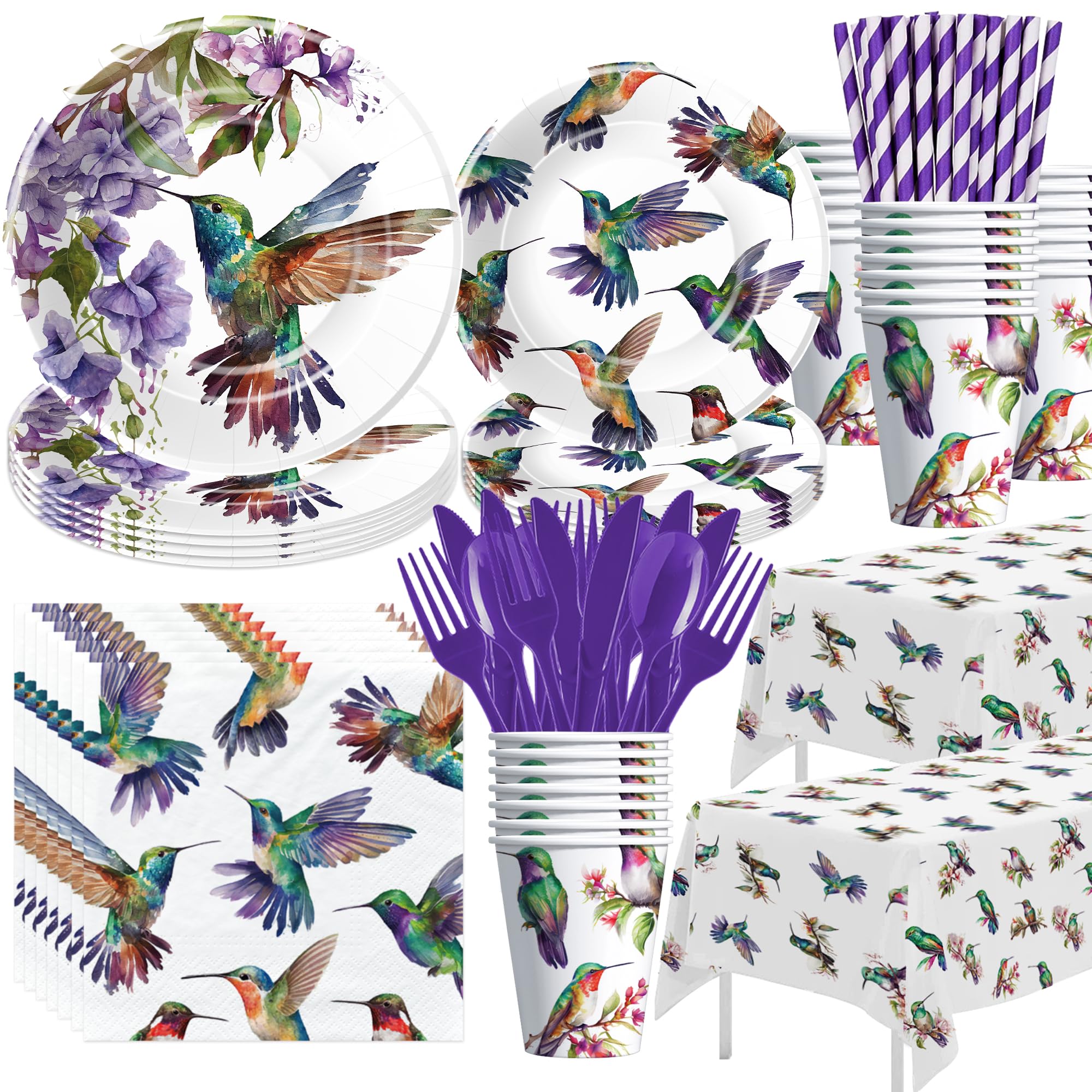 APOWBLS Hummingbird Birthday Party Decorations - Bird Party Supplies, Plate, Cup, Napkin, Tablecloth, Cutlery, Floral Hummingbird Tableware For Bridal