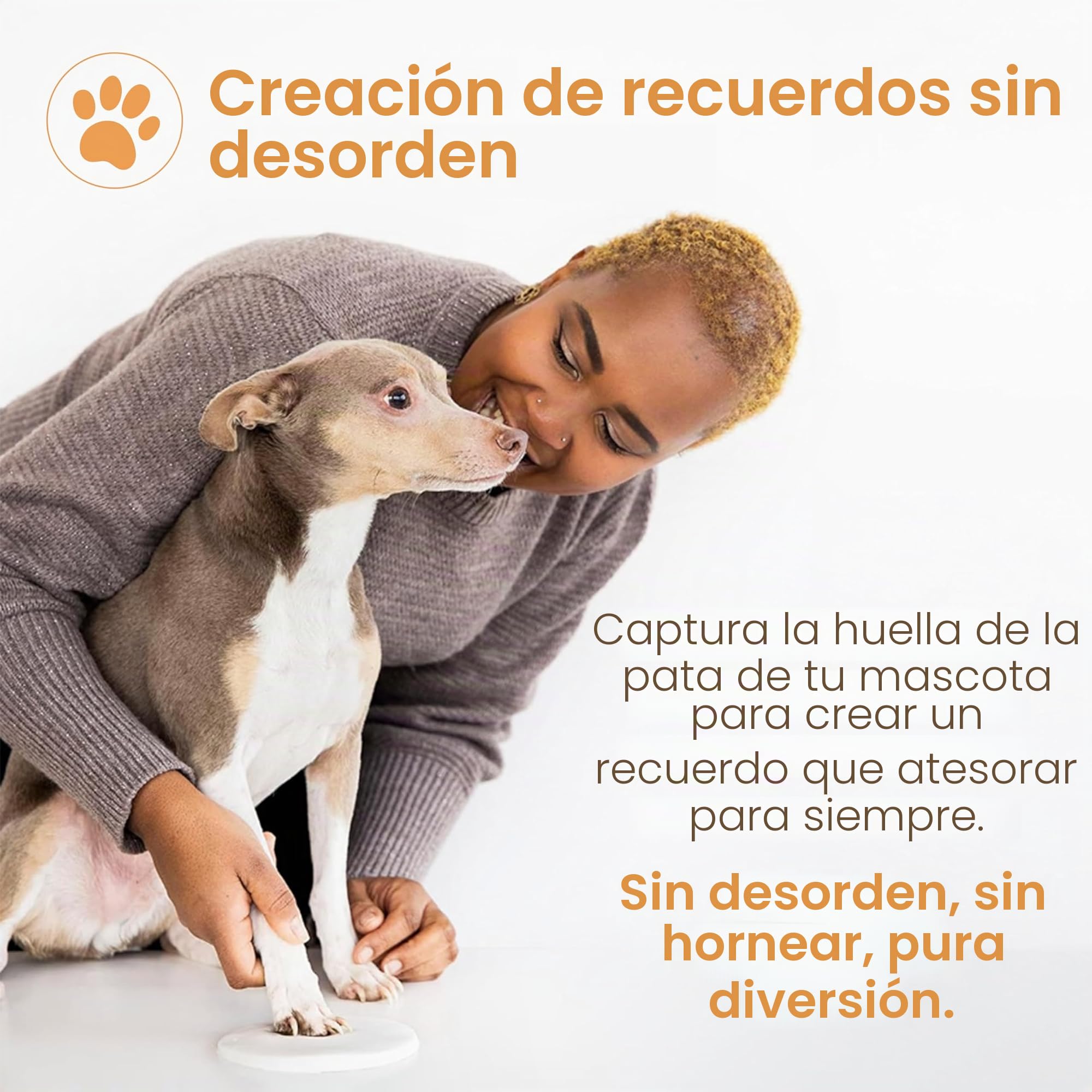 Pearhead Marco de Fotos de Huellas de Mascotas con Kit de impresión de Arcilla, Marco de Fotos de Madera, Recuerdo de Huellas de Huellas de Huellas de Bricolaje, Gatos y Perros, Regalo