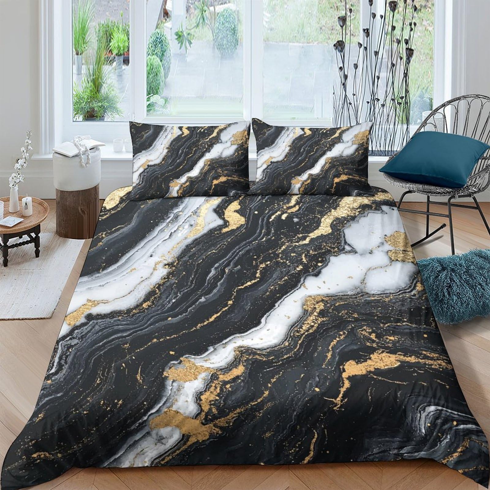 3D Printed Marble Quilt Cover, Microfiber Duvet Cover Hidden Zipper for