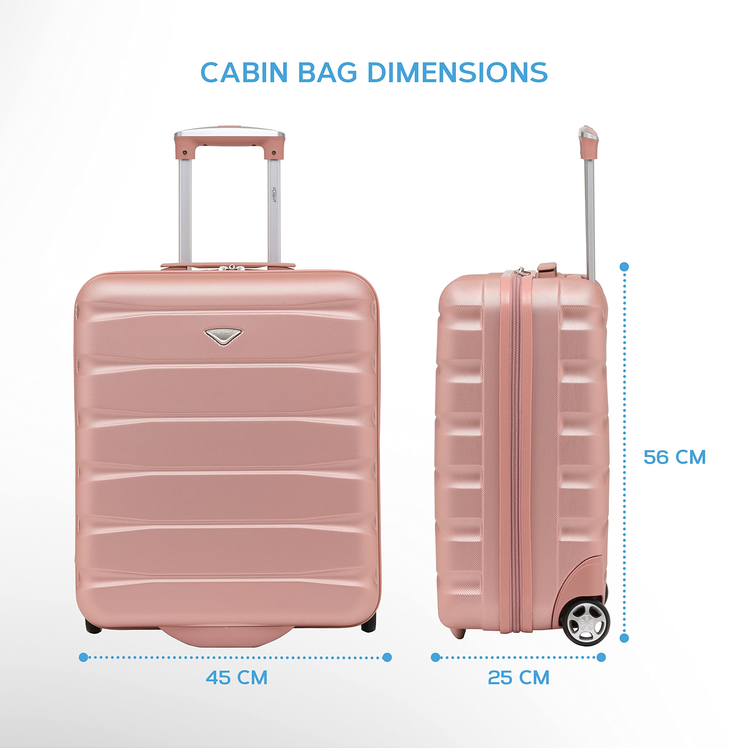 Flight Knight Lightweight 2 Wheel ABS Hard Case Suitcases Cabin Carry On Hand Luggage Approved for Airlines Including British Airways & Maximum Size for easyJet Large Cabin Bag 56x45x25cm