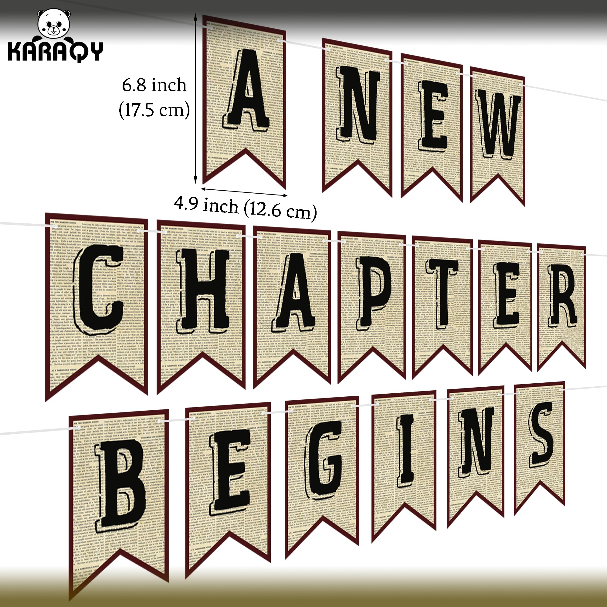 Partybanner "A New Chapter Begins", Vintage-Buch, Kapitel 1, Party-Girlanden für Geburtstag, Babyparty, Buchclub, 3 Stück