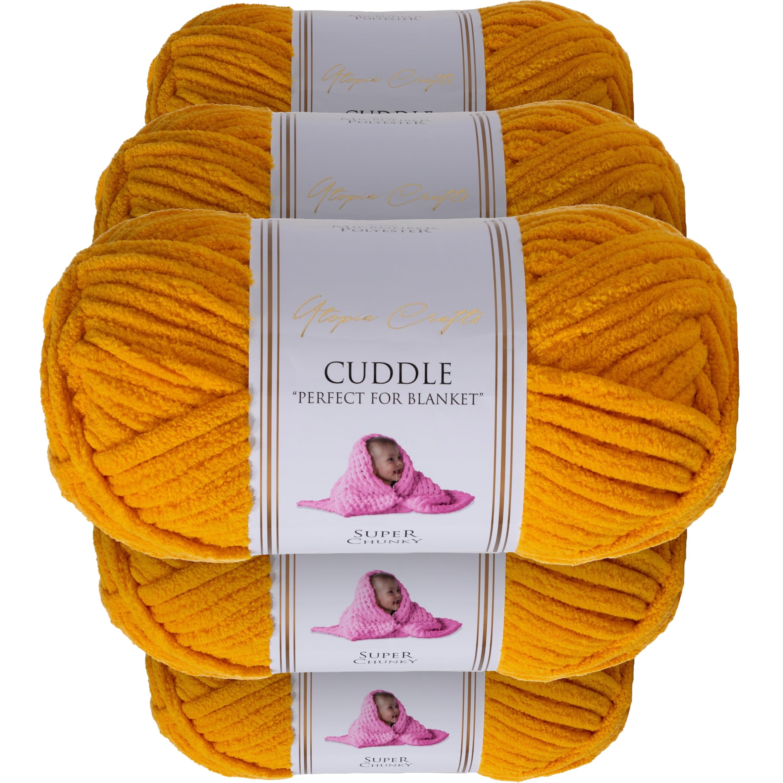 Utopia Crafts Cuddle Super Chunky Chenille Soft Yarn for Knitting and Crochet 5X 100g (Mustard)