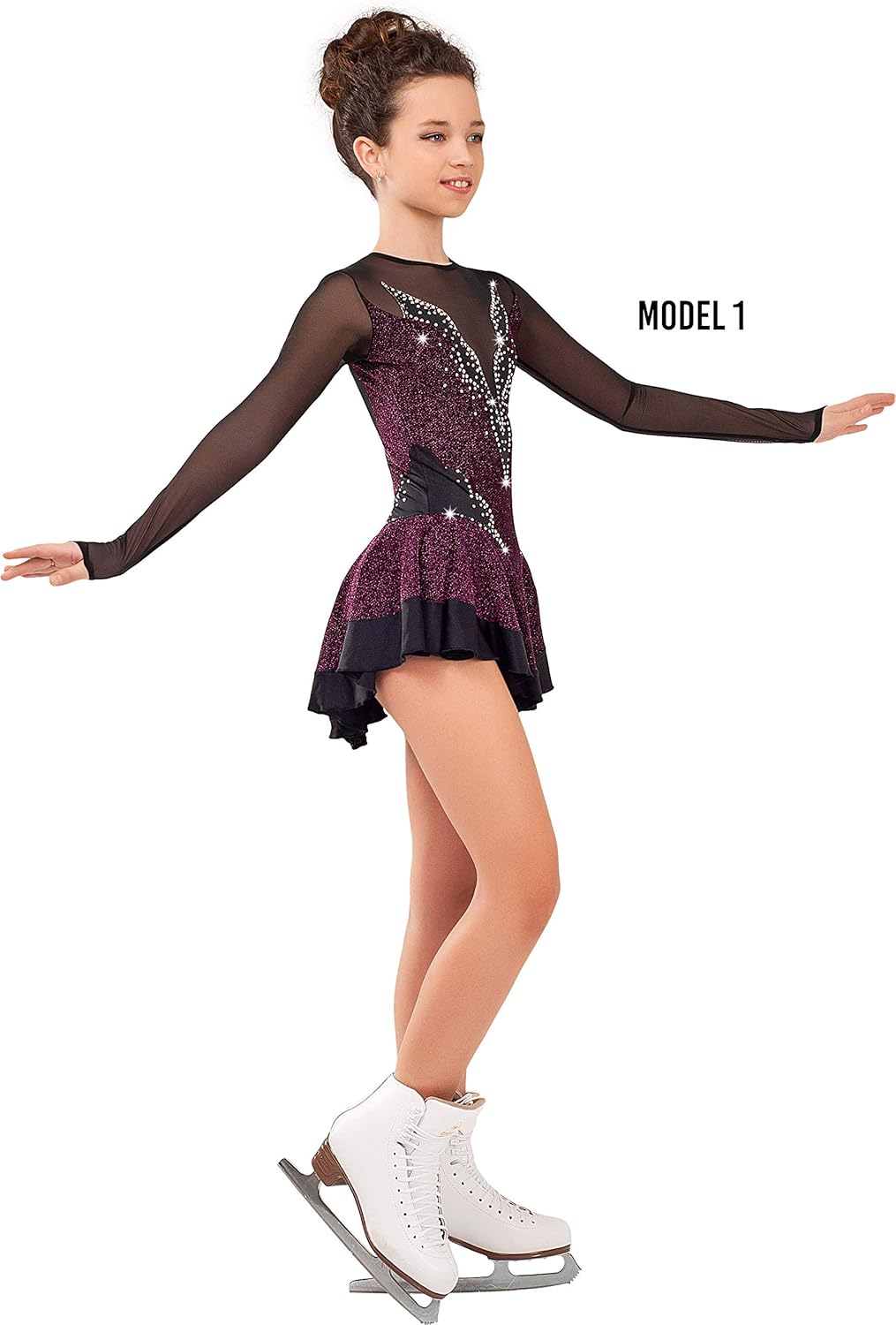 Figure Skating Dress/Bundle with Skate Guards/Italian Fabric, Made in Europe Style: A14 / Black Bordo/Size: Small
