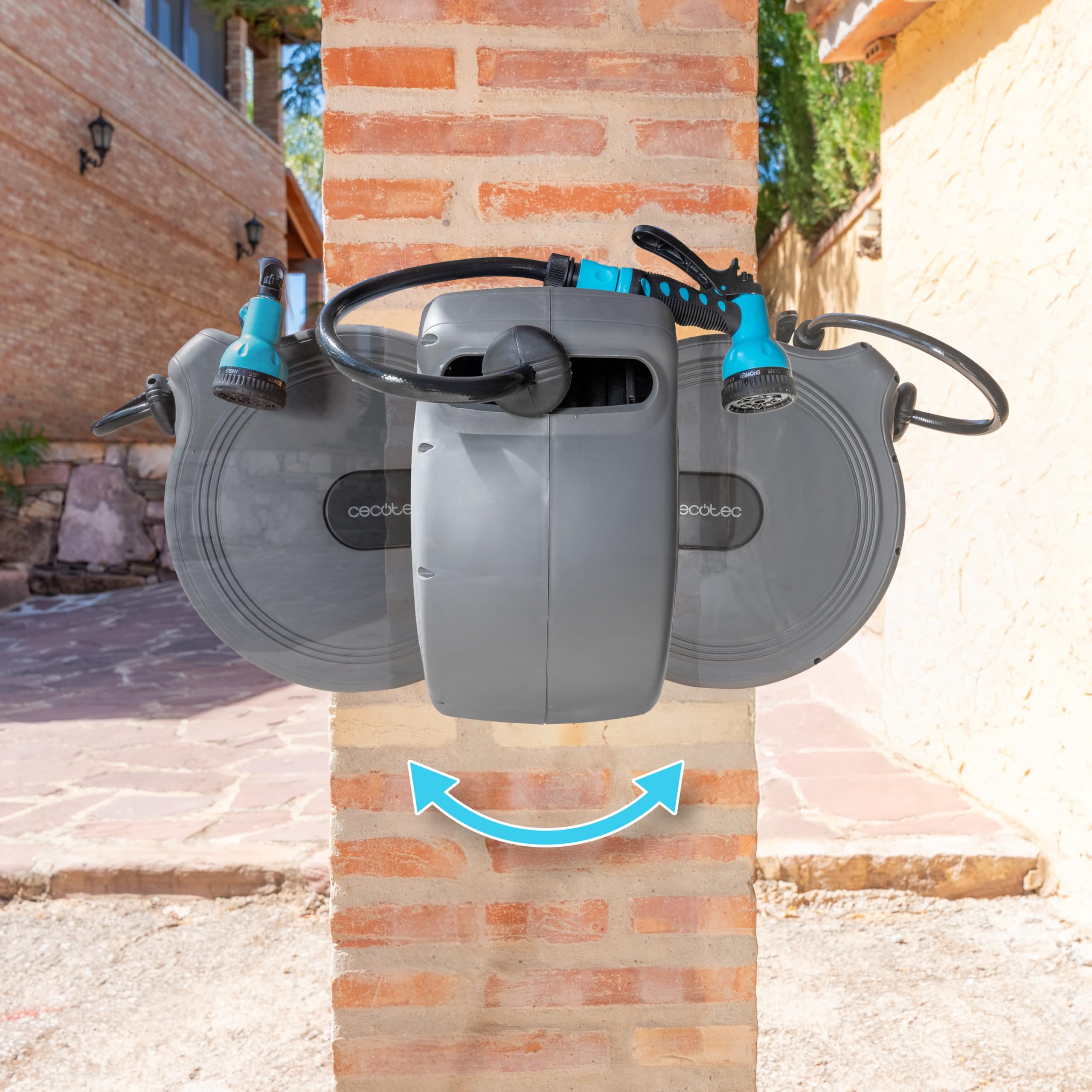 Cecotec Avvolgitubo da 10 m HydroShell 10. Avvolgitore automatico con SlowReturn Technology, portatile ed ergonomico, include ugello semplice e pistola a spruzzo, attacco universale 3in1