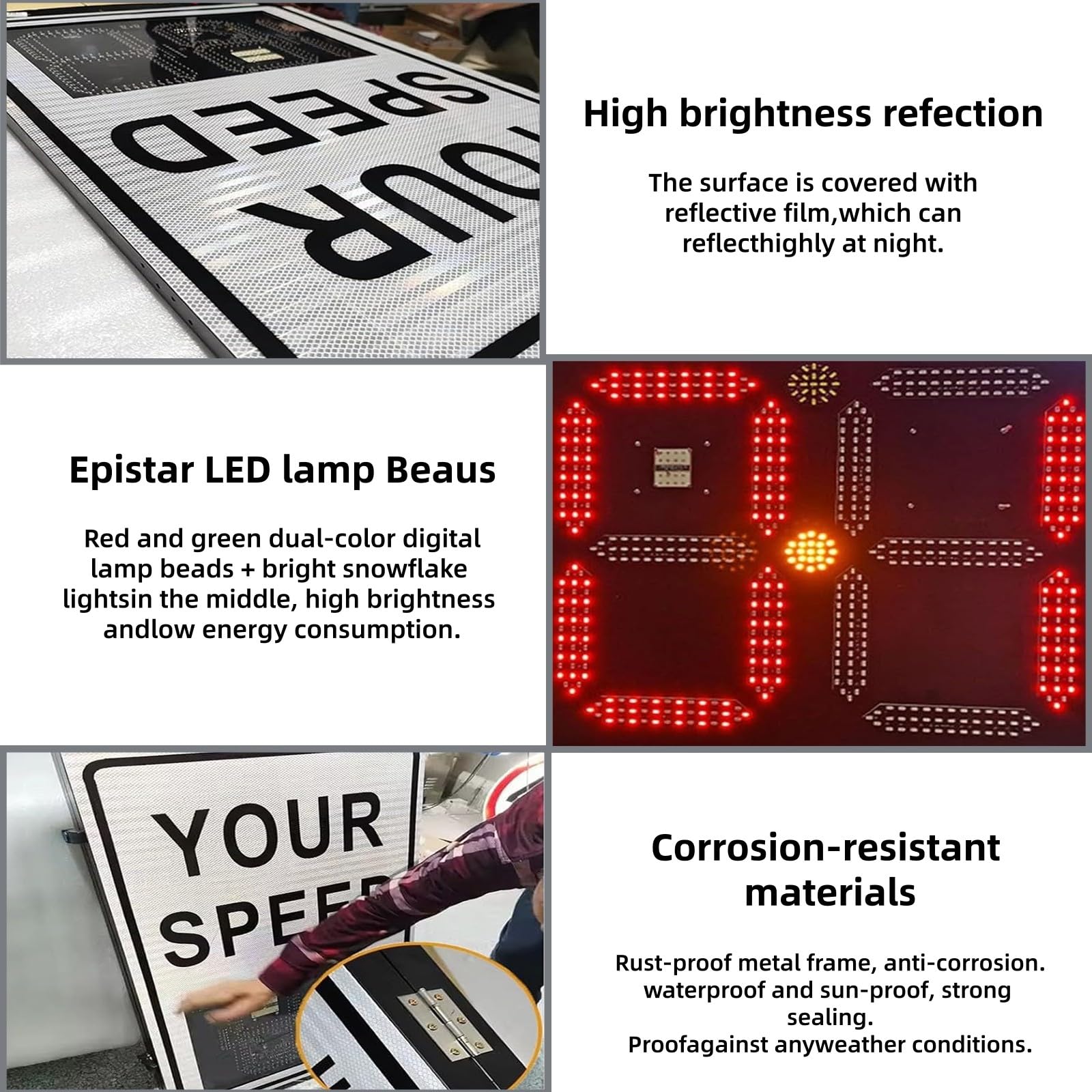 Señal de visualización de velocidad de radar, indicador de límite de velocidad intermitente, señal de retroalimentación LED alimentada por energía solar para uso en carretera y vecindario, 24 x 35