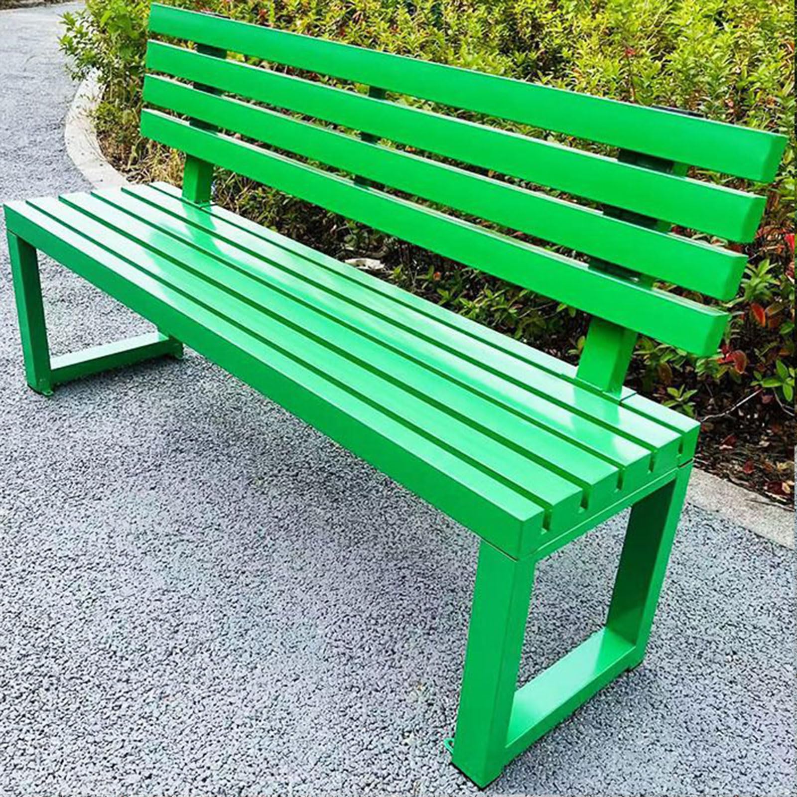 Zielona ławka ogrodowa z oparciem, do siedzenia na patio, na balkon, podwórko, park i basen, 120 x 40 x 85 cm, trwałe meble na werandę