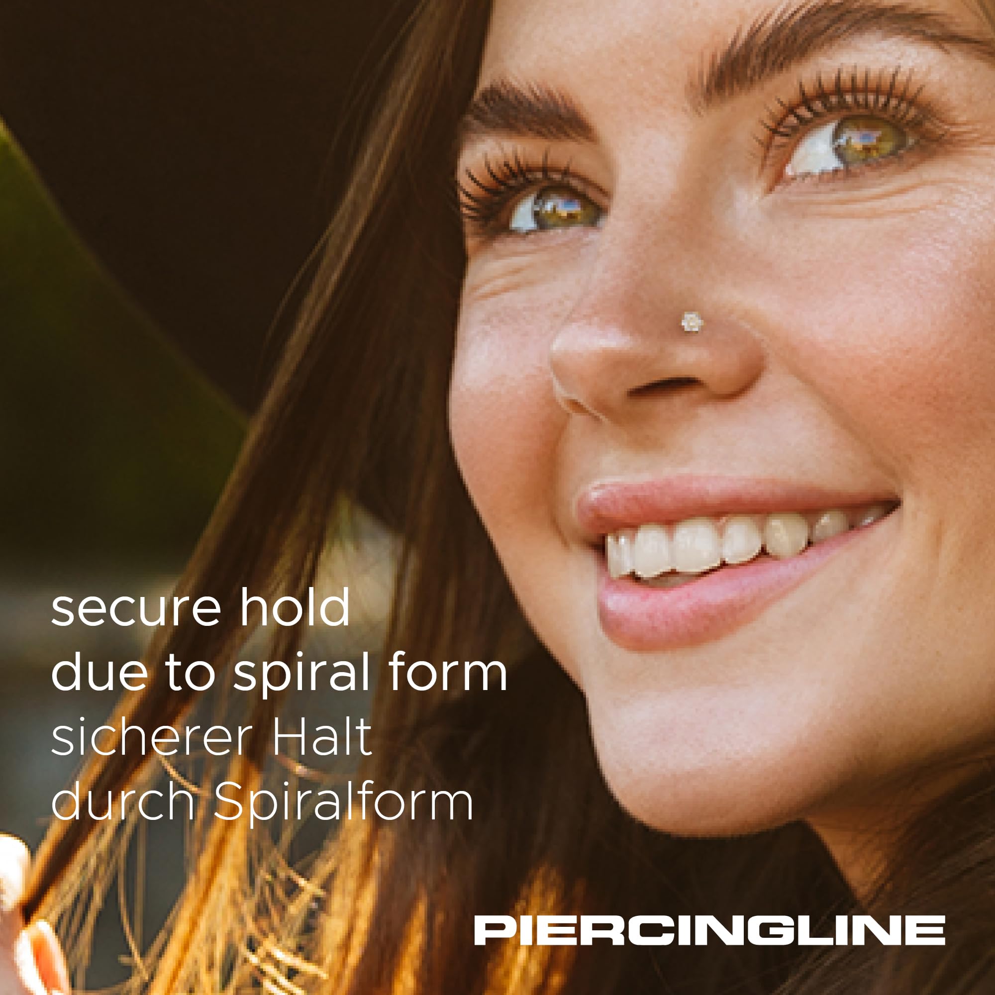 PiercingLINE Piercing de nariz de flor de cristal, en oro real de 18 quilates