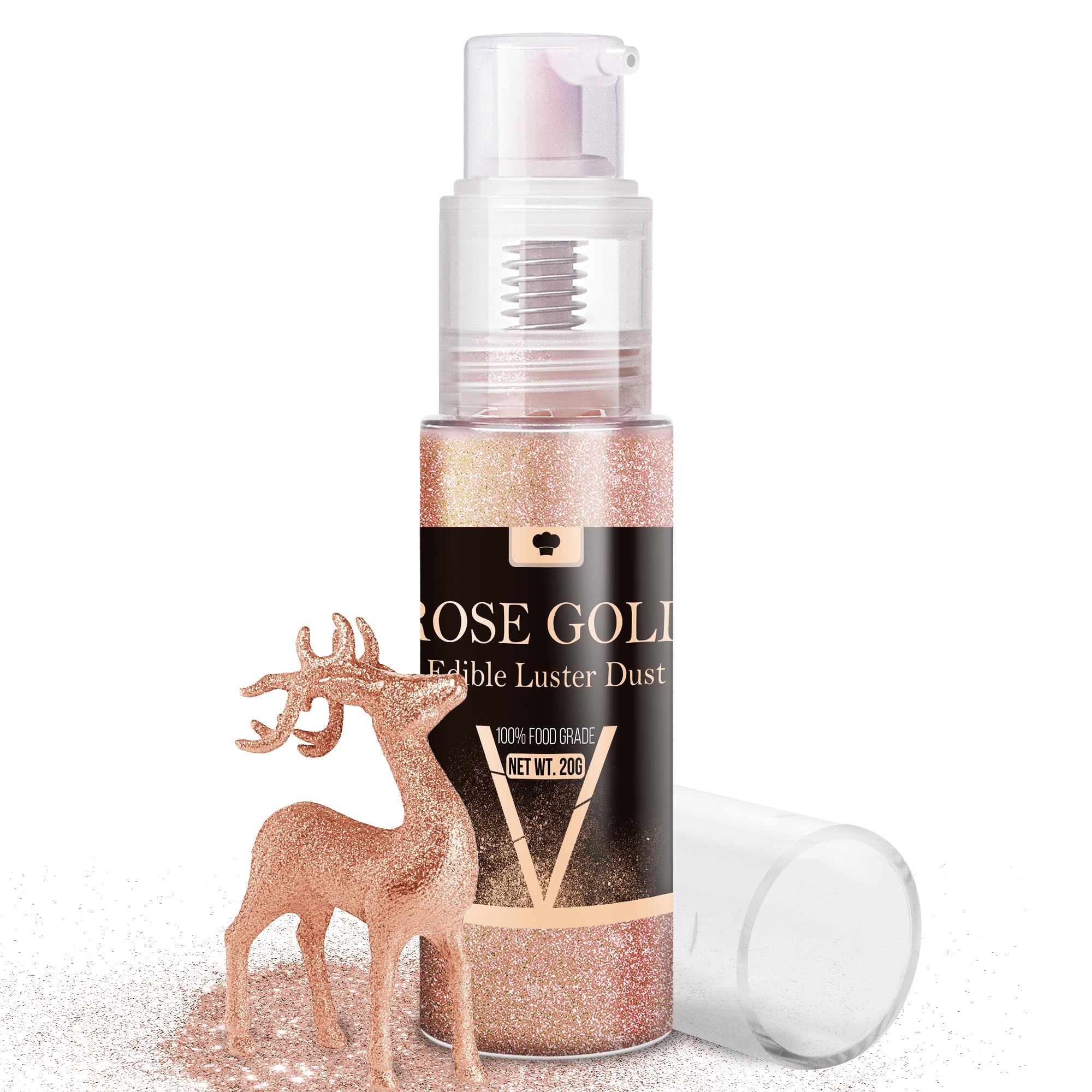 Edible Glitter Spray - 20g Luster Dust Edible Glimmer Powder for Sparkling Cocktails, Cake, Cupcakes, Wine, Beverage - Food Grade Shimmer Dust Powder for Baking, Drinks, Cookies Decoration (Rose Gold)