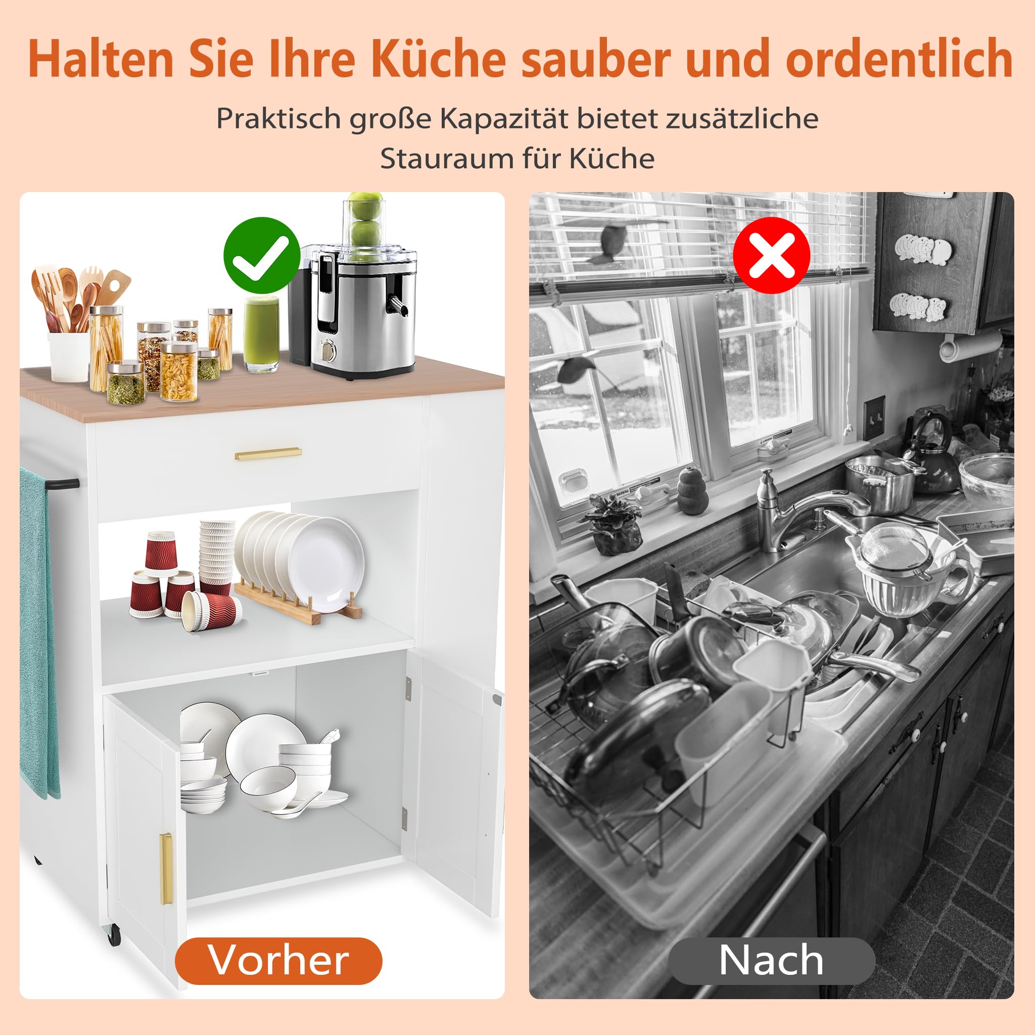 Îlot De Cuisine Mobile 112x40x94cm Portes Pliantes Rangement Assiettes 4 Roulettes Pieds Bois Interchangeables Blanc 97977380