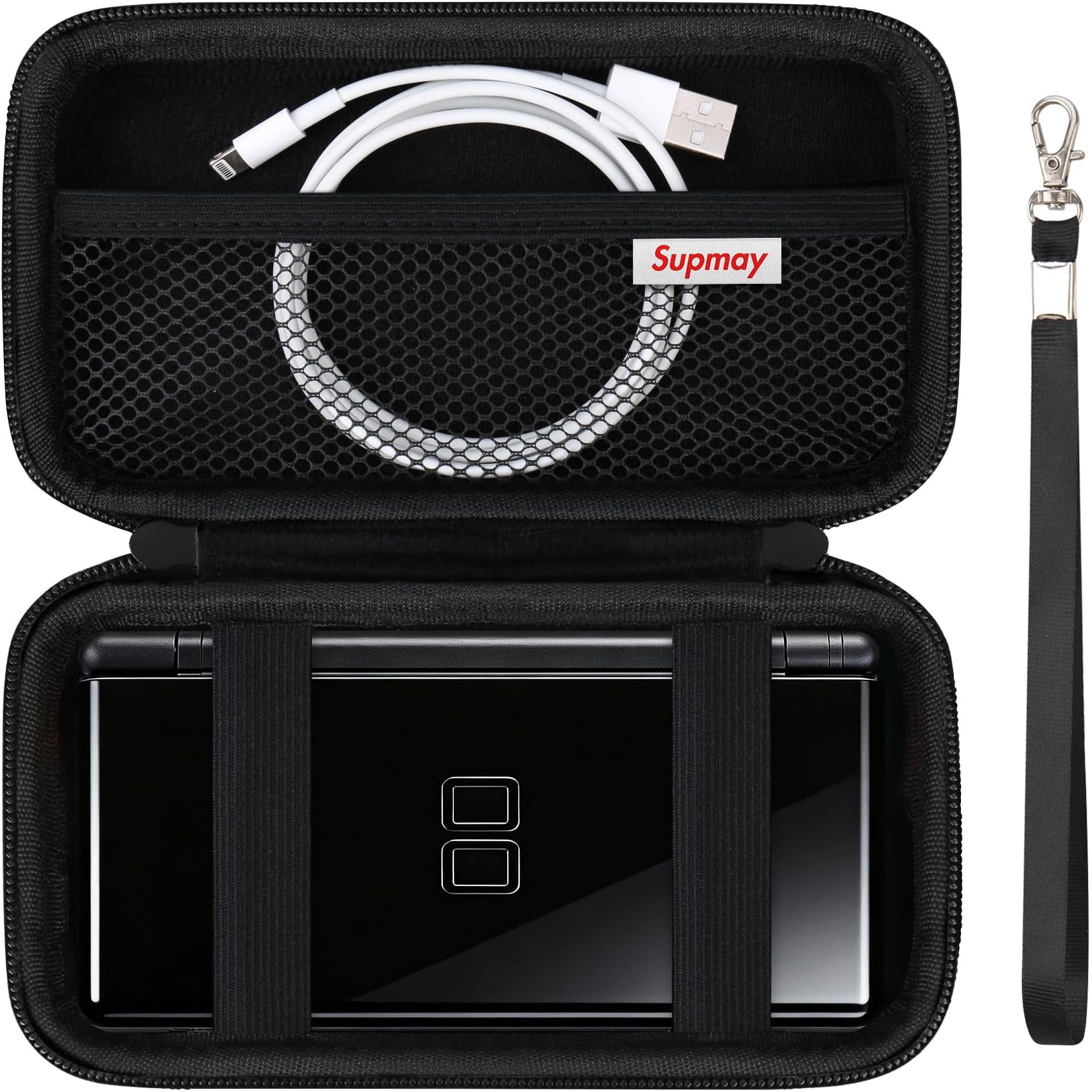 Supmay Hard Carrying Case Compatible with Nintendo DS Lite NDSL, Gameboy Advance Games Storage Holder Travel Bag with Mesh Pocket for USB Charging Cable, Stylus, Earphones, Game Cartridge, Black