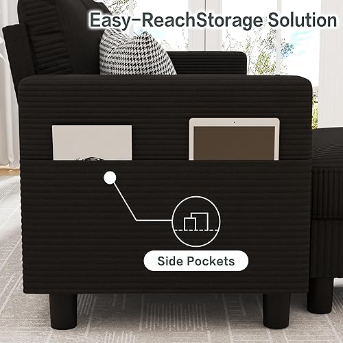 Miniatura 4 de JY QAQA Sofá modular convertible con sofá de 3 asientos, sofá otomano en forma de L con tela de lino moderna para sala de estar pequeña, apartamento