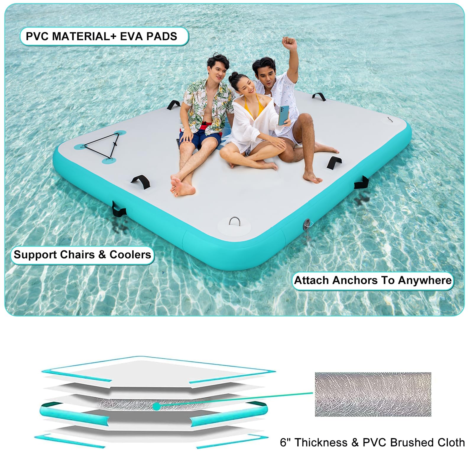 Snapklik.com : PPXIA Inflatable Dock- Floating Docks For Lakes 6ft5ft