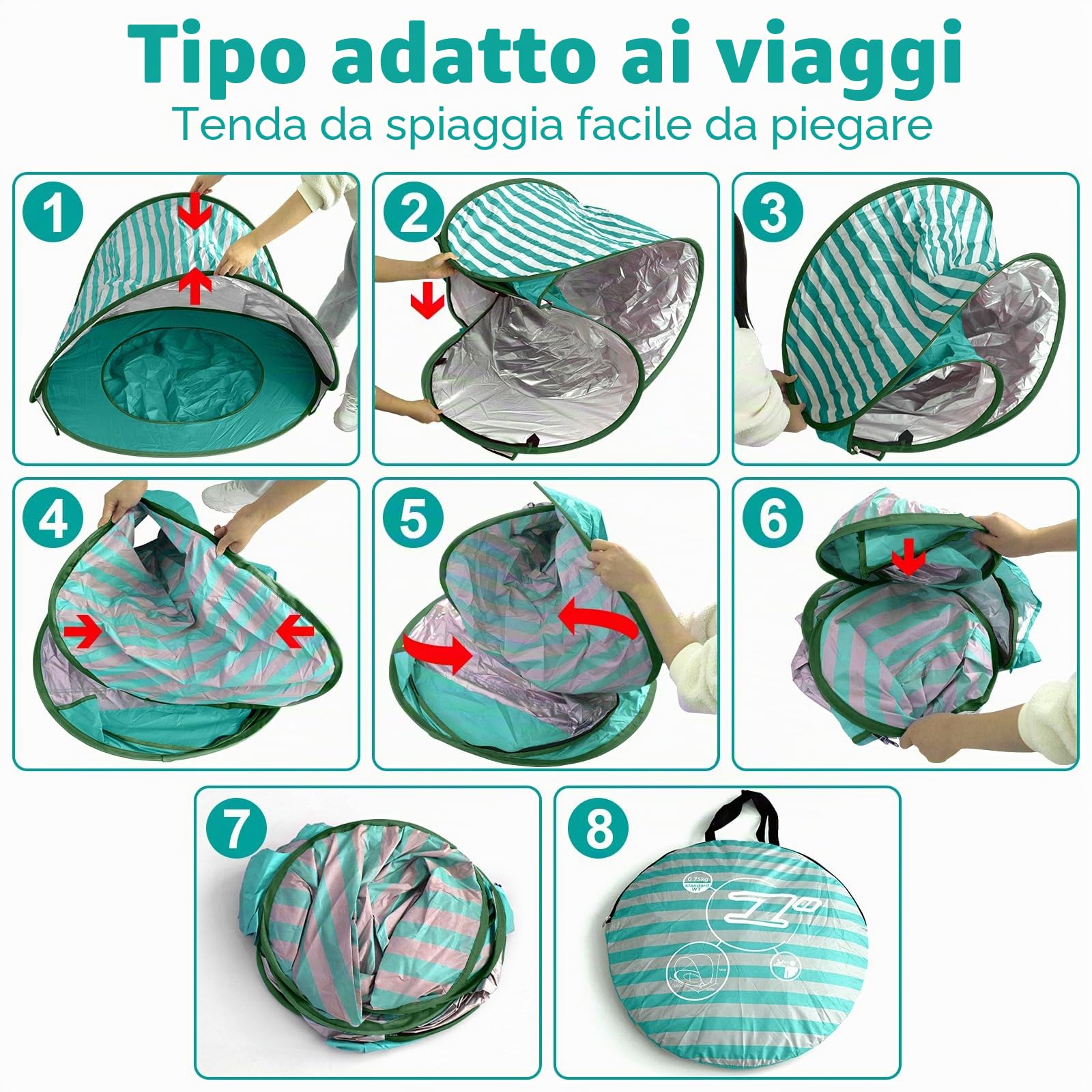 Tenda da Spiaggia Baby Pop Up, Tenda da Spiaggia con Mini Piscina, Protezione UV UPF 50+, Tenda da Spiaggia Portatile per Bambini per Spiaggia, Campeggio, Giardino, Sacchetto Inclusa